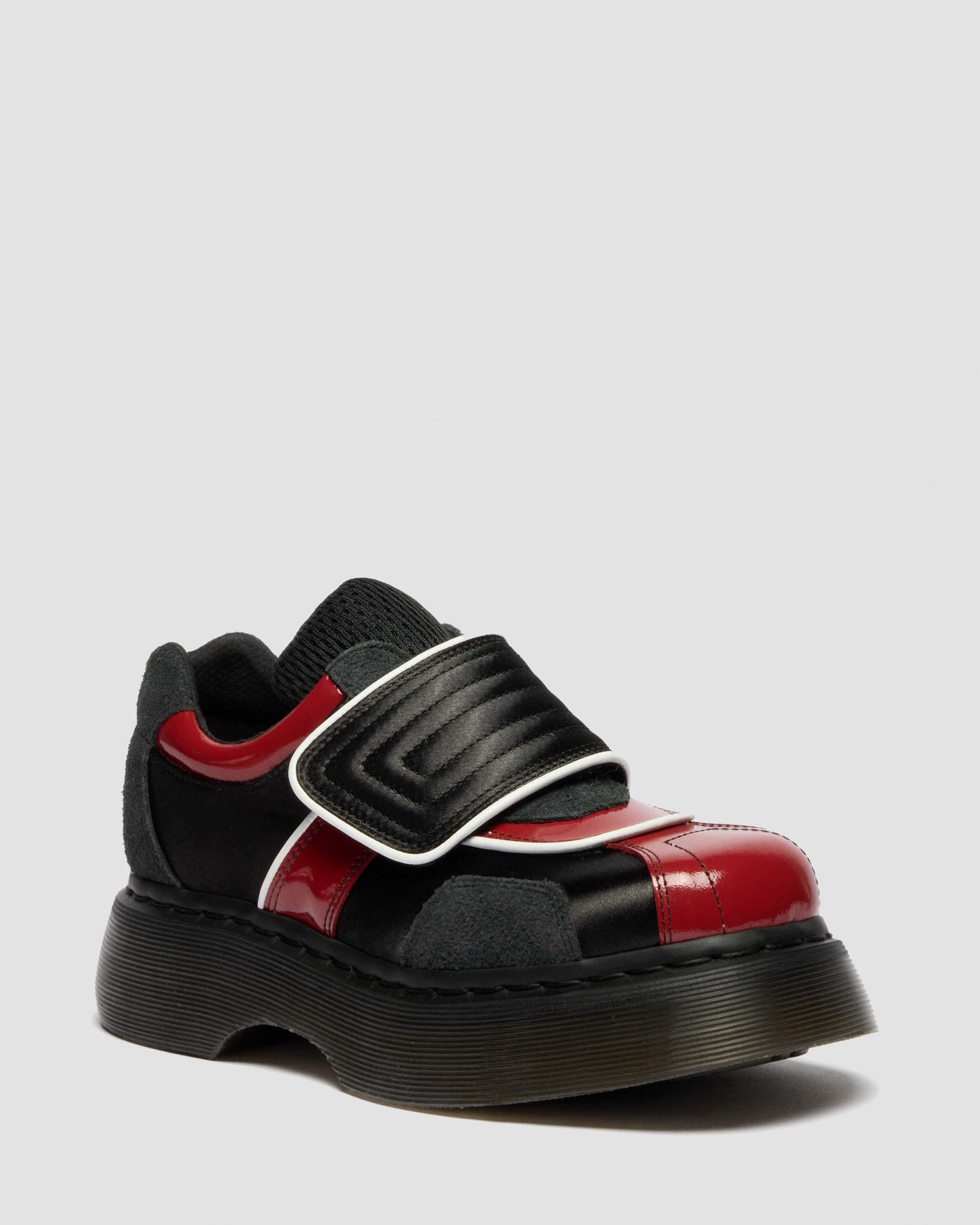 Buzz Strap Mixed Material Shoes in BLACK+SCARLET RED