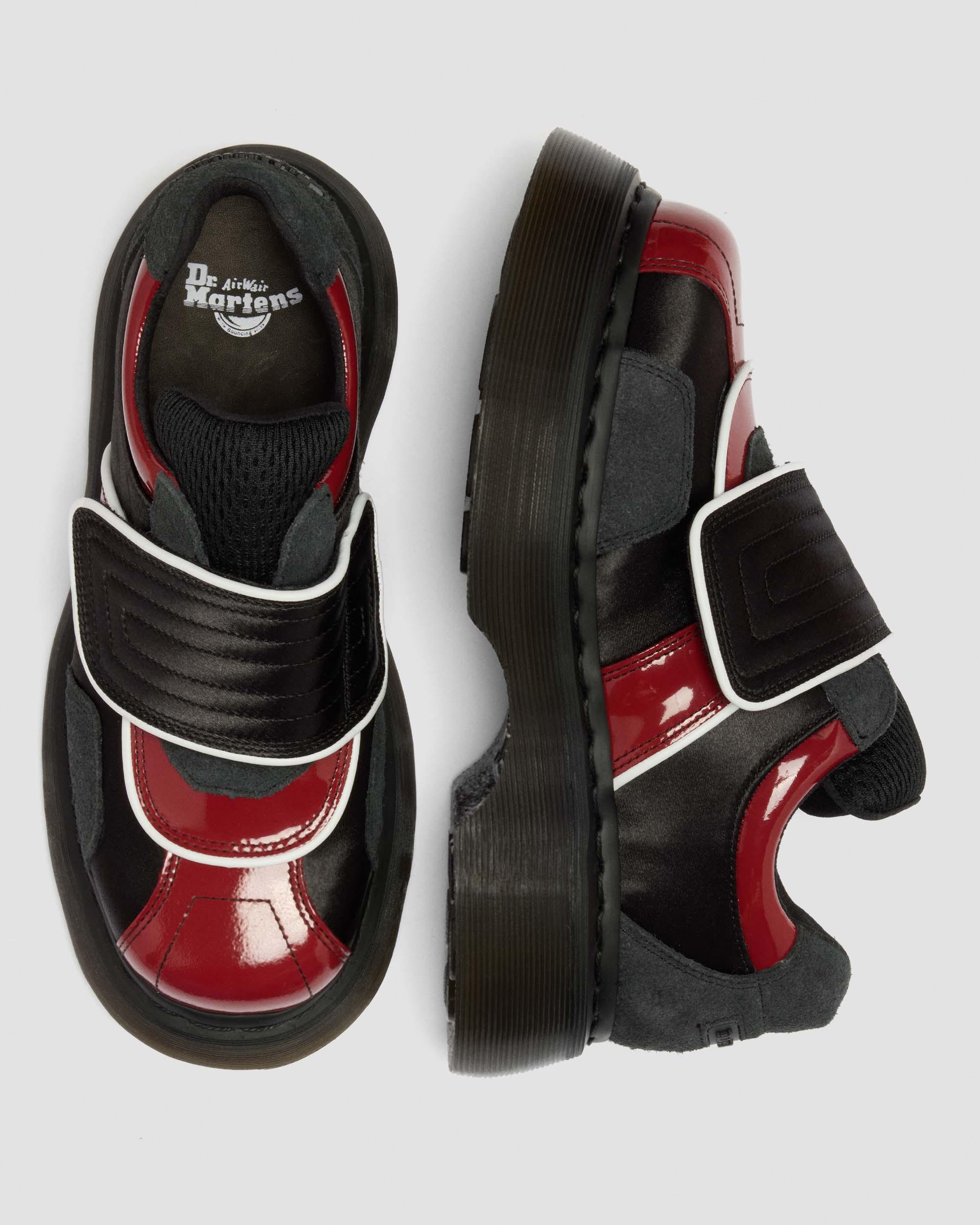 Buzz Strap Mixed Material Shoes in Black & Scarlet Red