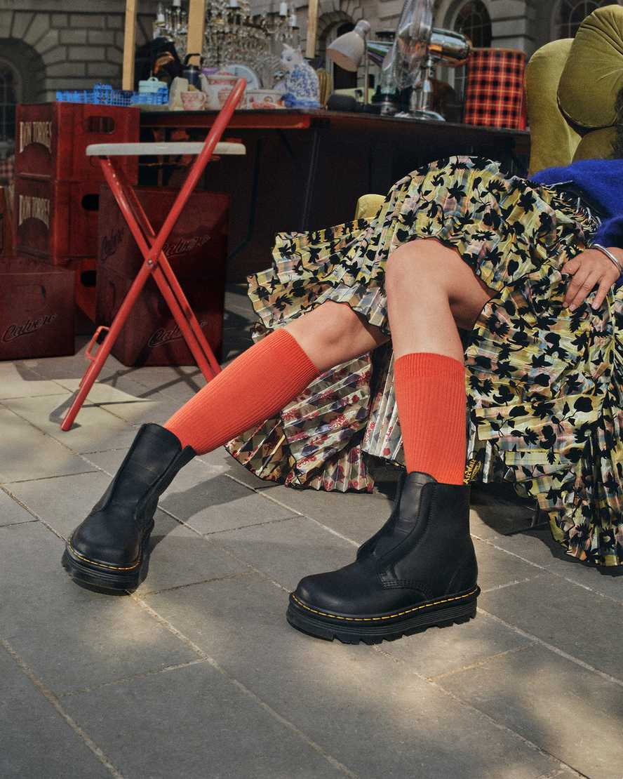 Dr. Martens Zebzag Laceless Slip On Leather Boots In Black