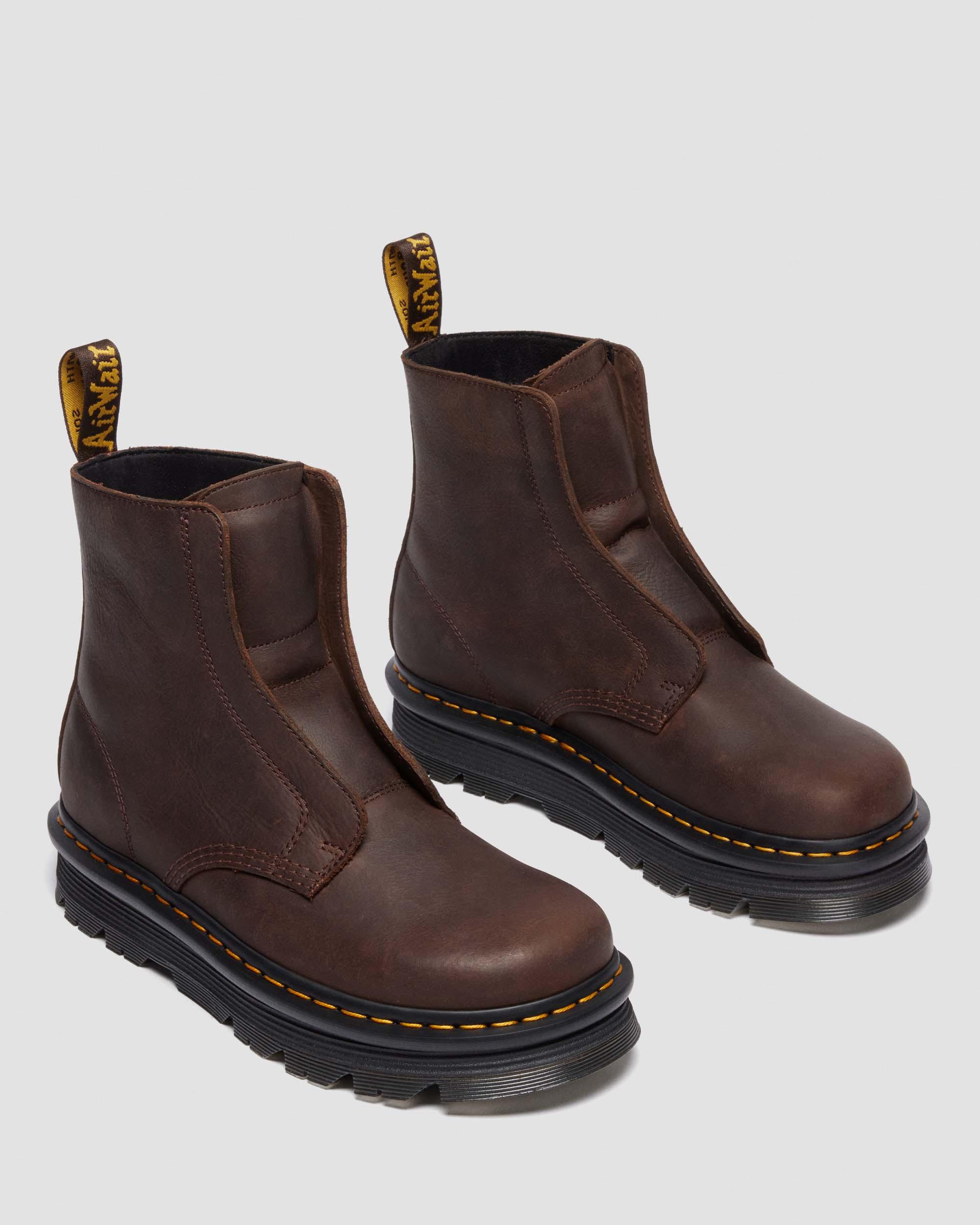 Zebzag Laceless Slip On Leather Boots in Dark Brown | Dr. Martens