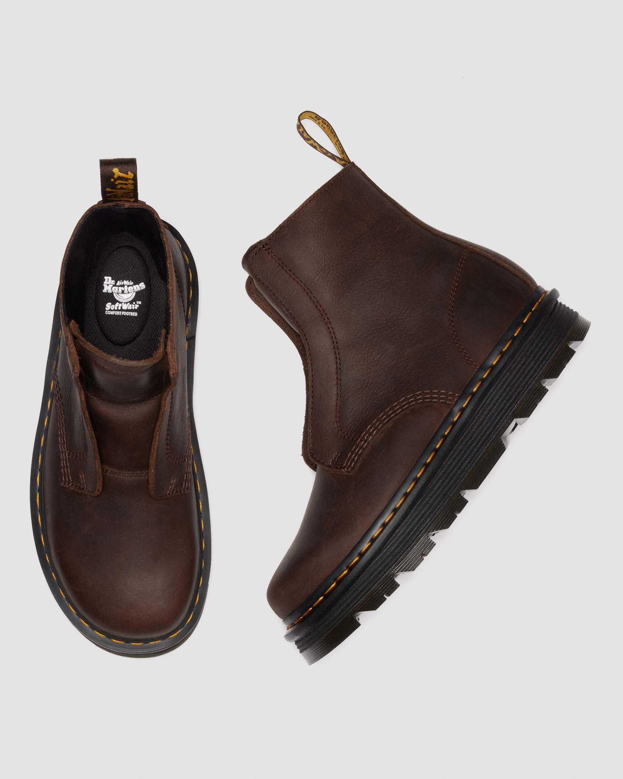 Zebzag Laceless Slip On Leather Boots in Dark Brown