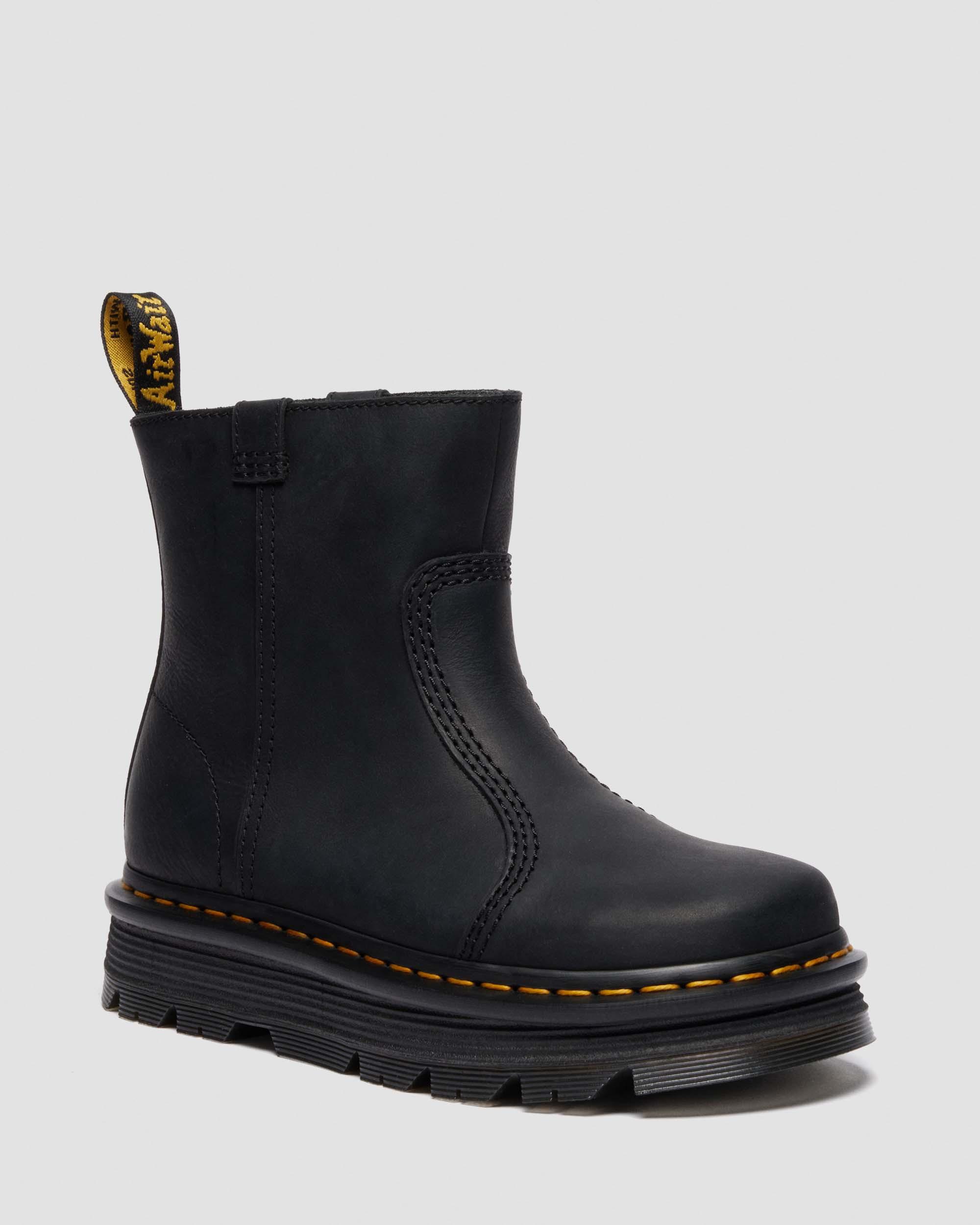 Zebzag Rigger Slip On Leather Boots in Noir