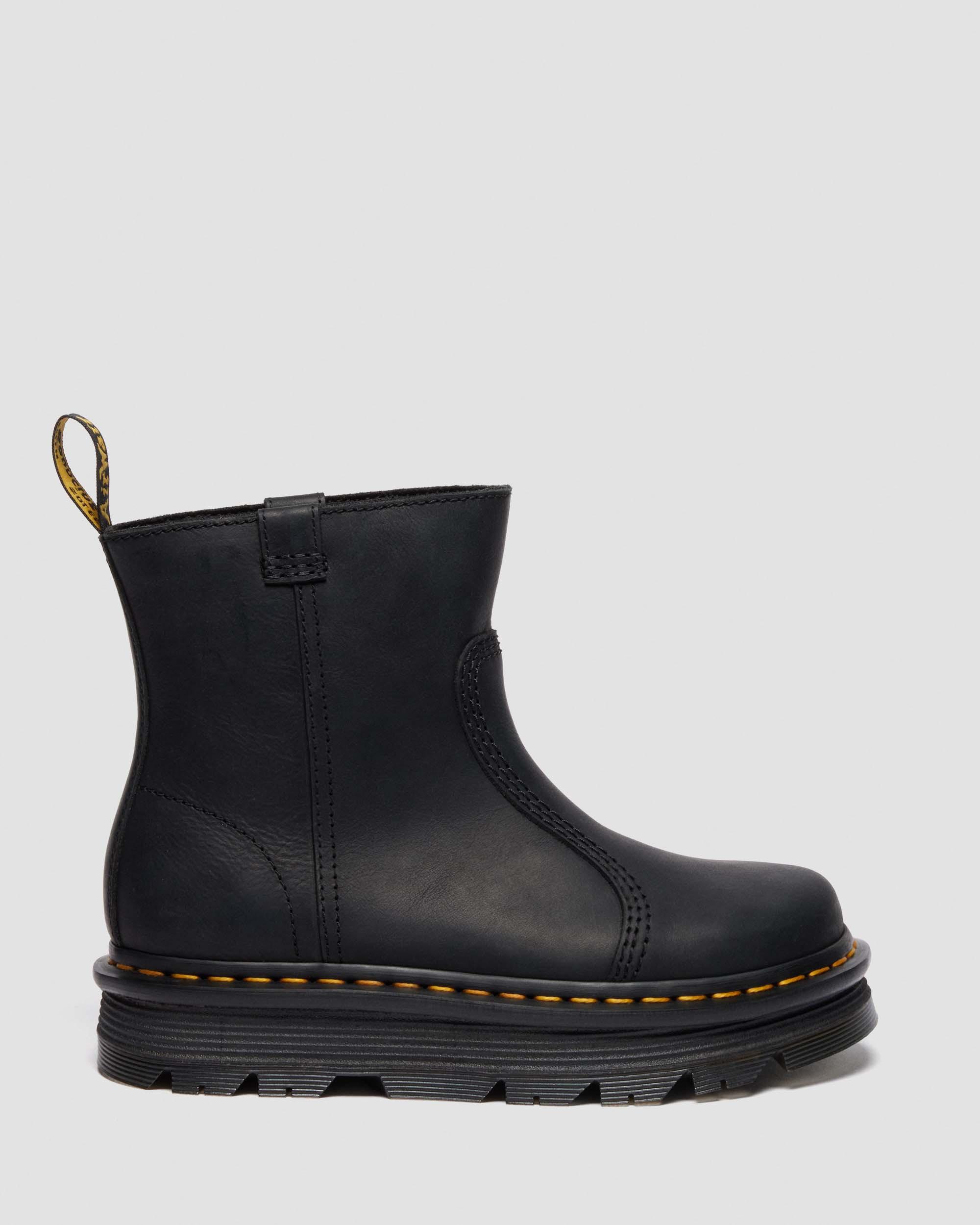 Zebzag Rigger Slip On Leather Boots in Black | Dr. Martens