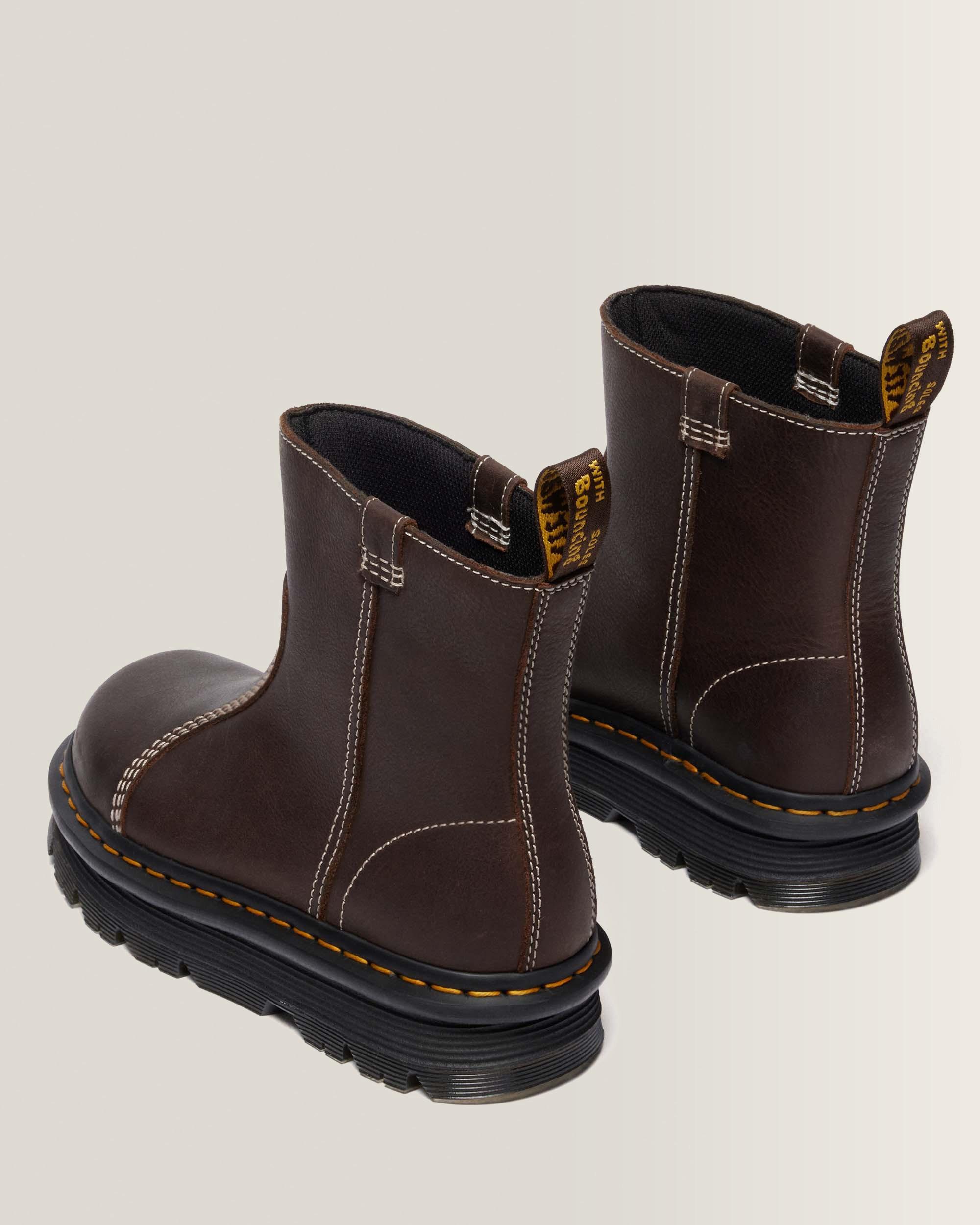 Zebzag Rigger Slip On Leather Boots in Dark Brown