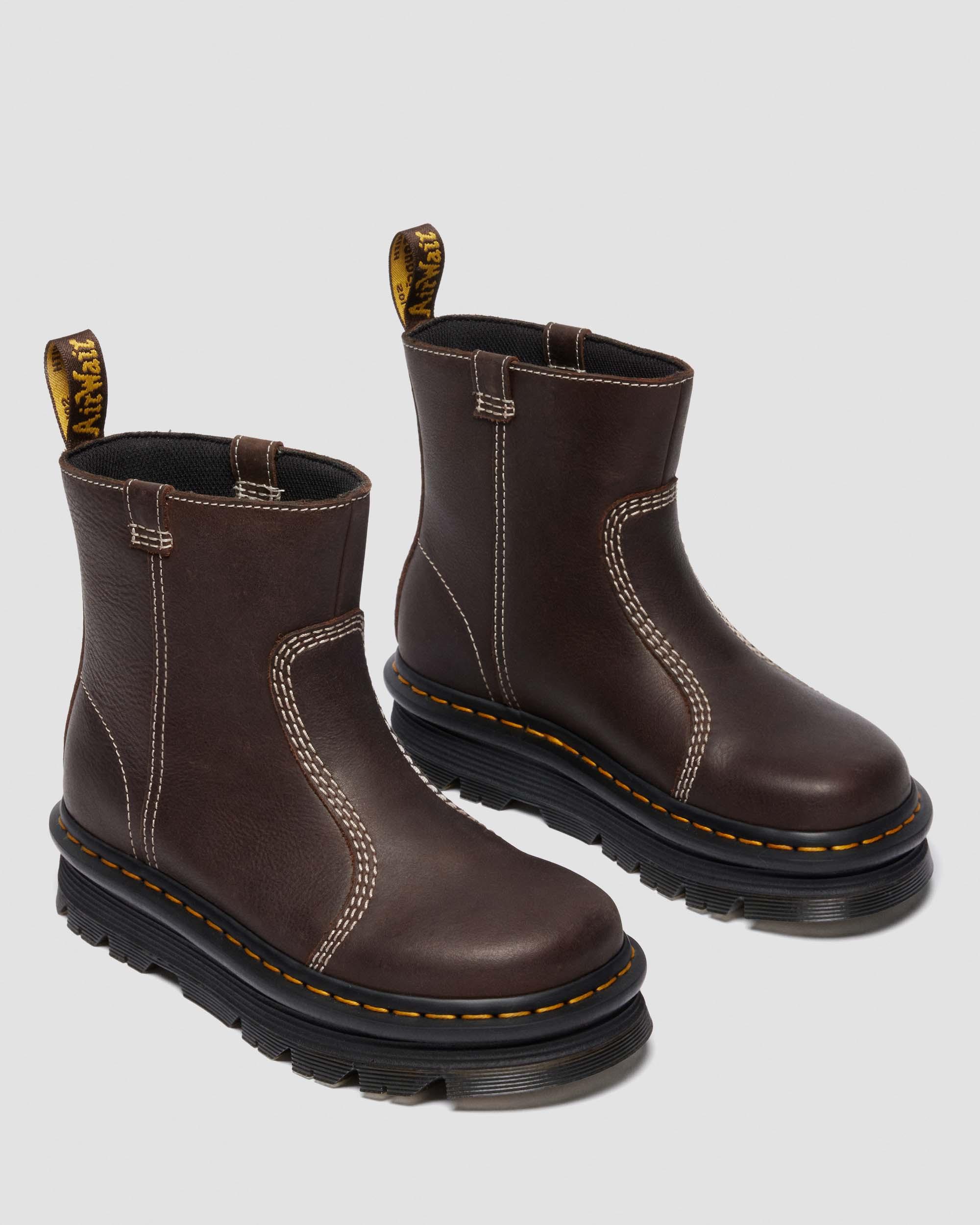 Zebzag Rigger Slip On Leather Boots in Dark Brown