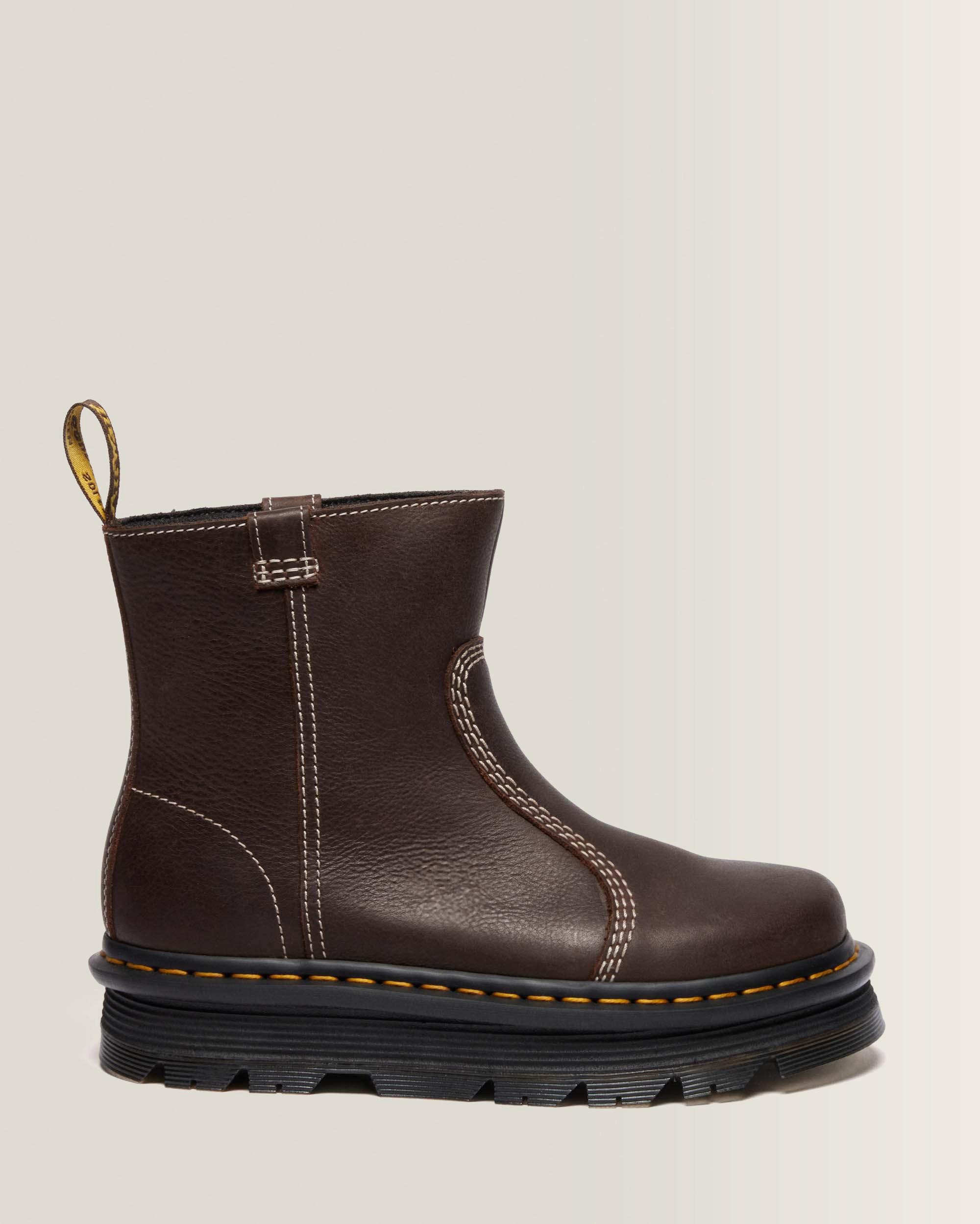 Zebzag Rigger Slip On Leather Boots in Dark Brown