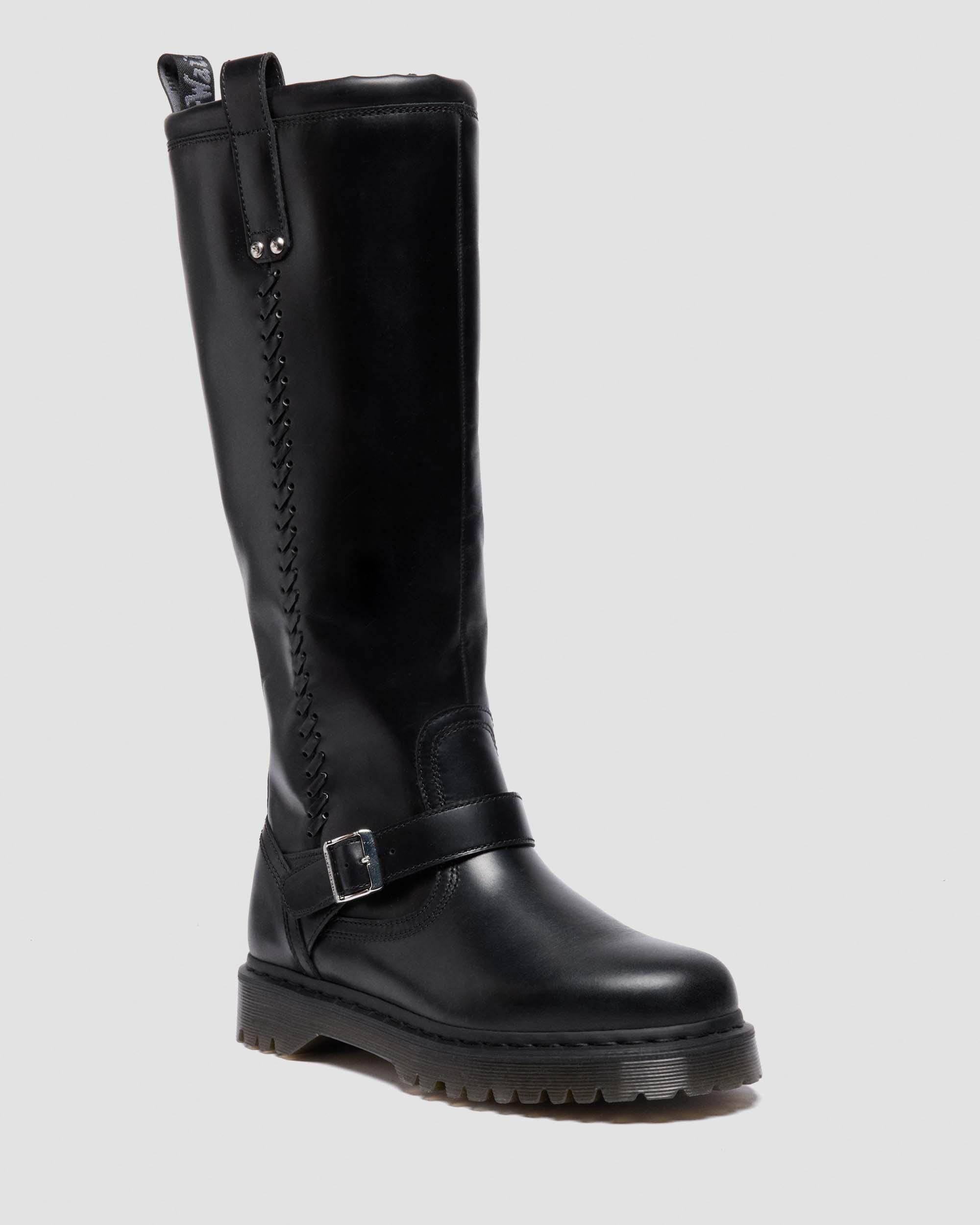 Anistone Knee High Orleans Leather Biker Boots in Black