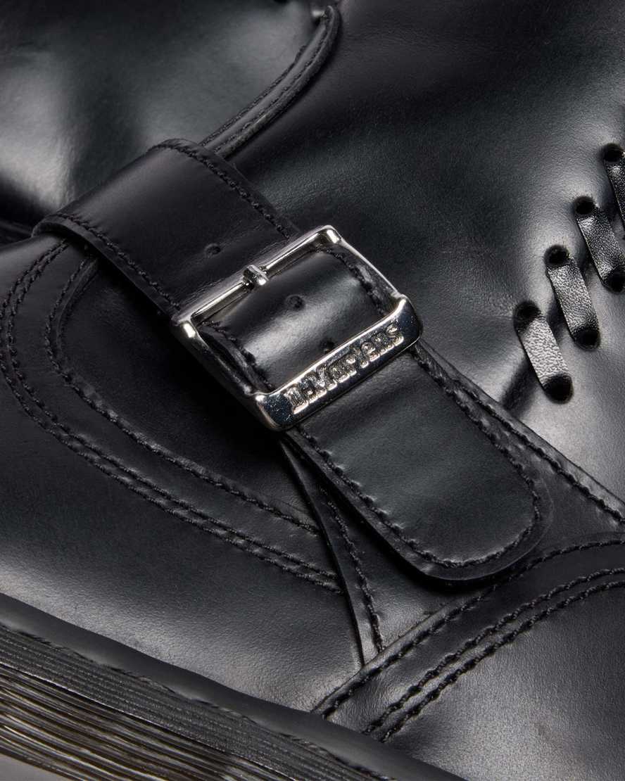 Dr. Martens Anistone Knee High Orleans Leather Biker Boots In Black
