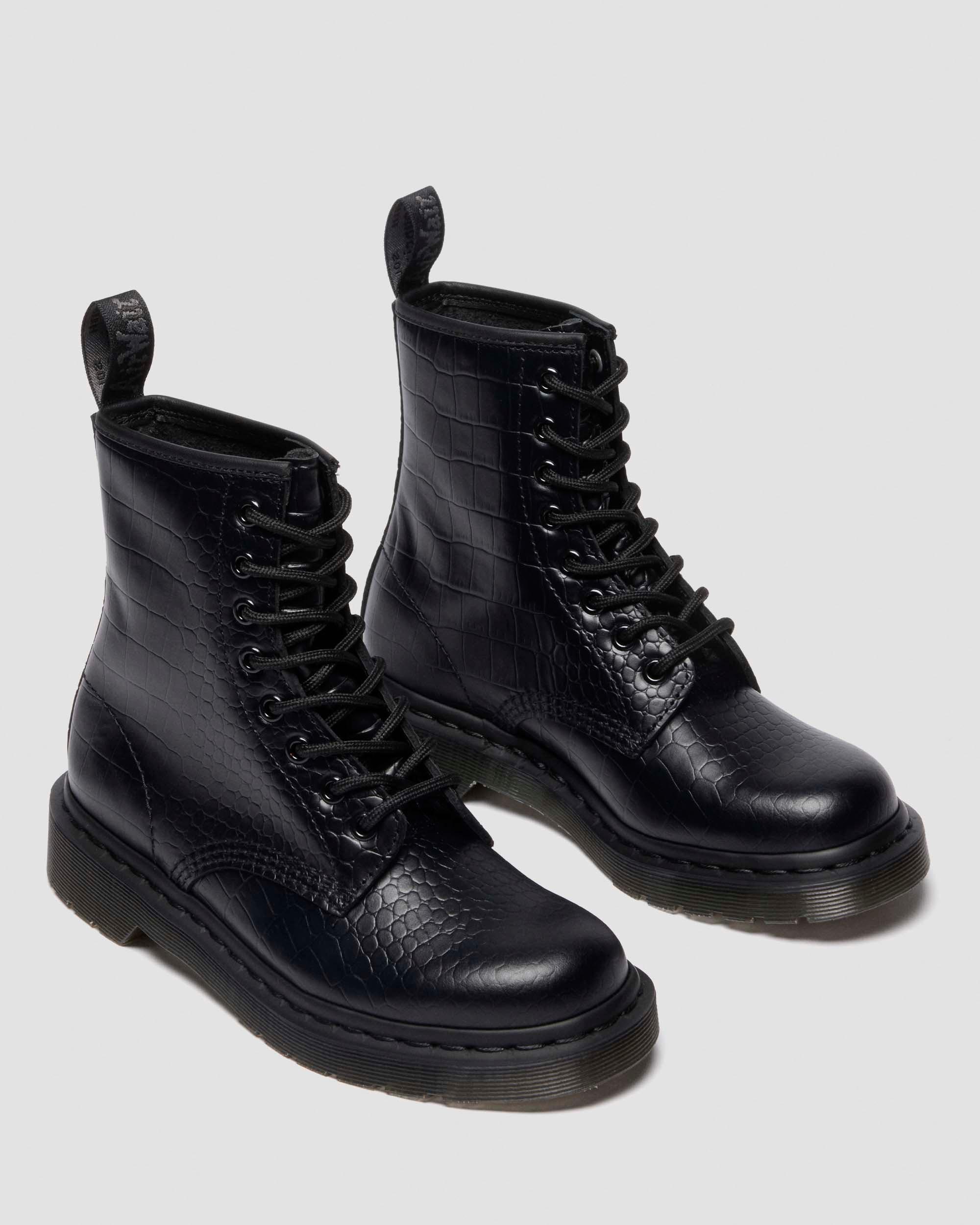 Grinders Carolina Croc Black Leather Crocodile Schwanz Boots