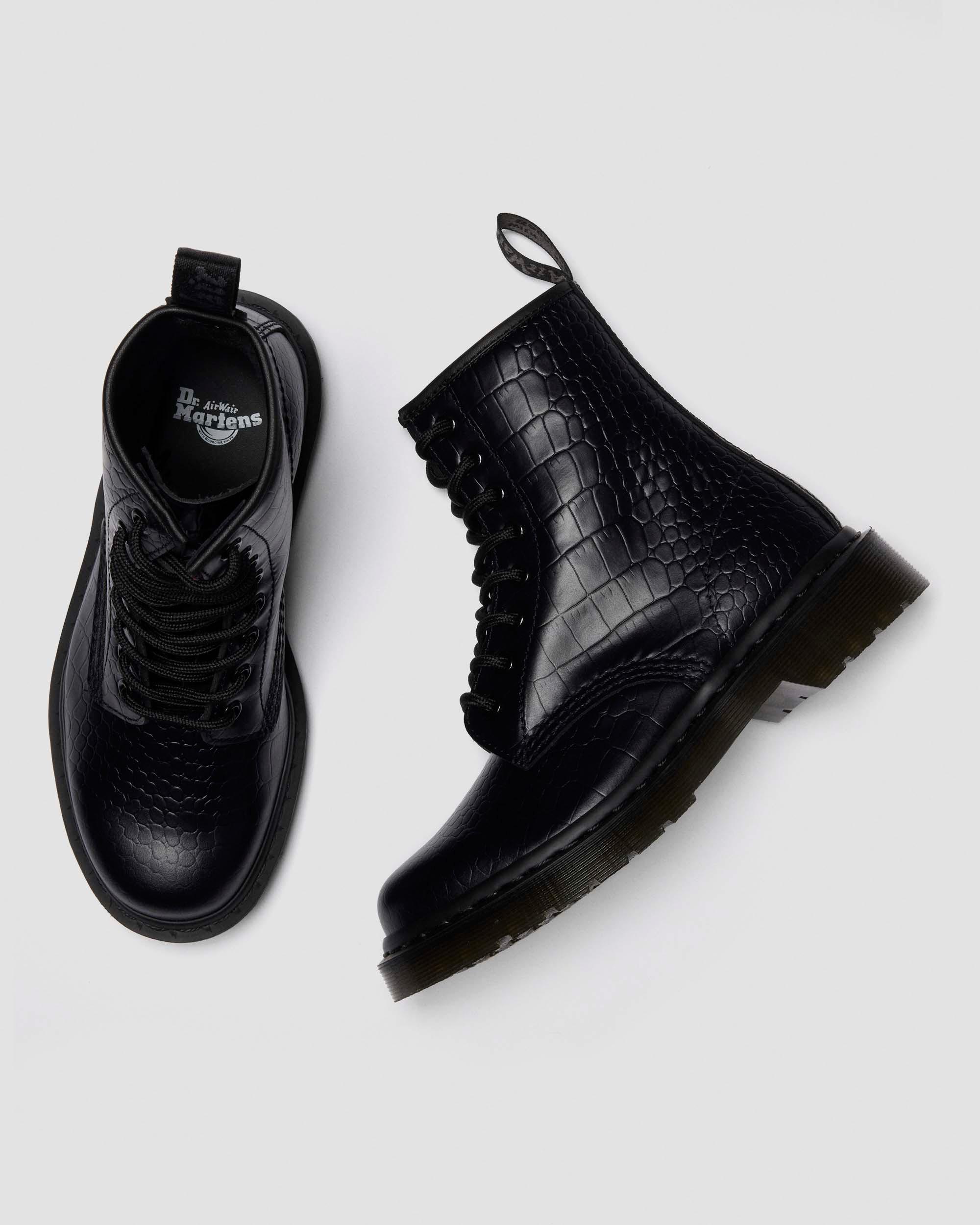 1460-läderkängor med krokoprägling in Svart