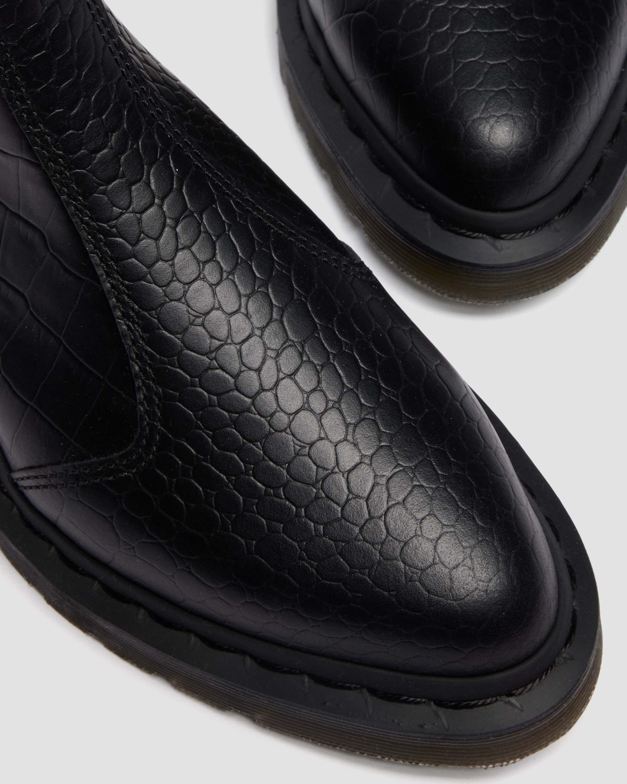 Bianca II Tapered Croc Emboss Leder Lo Stiefel in Schwarz