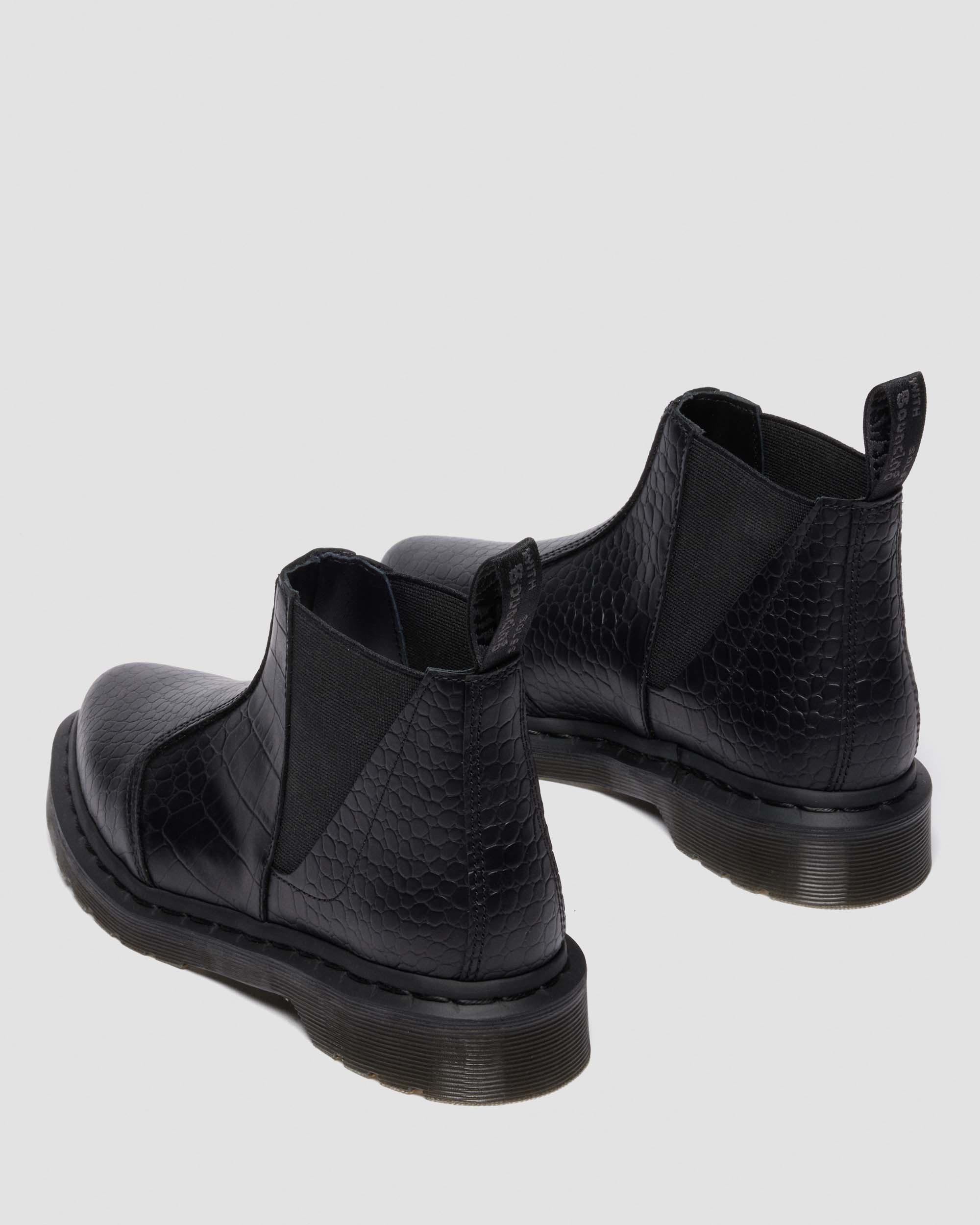 Bianca II Tapered Croc Emboss Leder Lo Stiefel in Schwarz