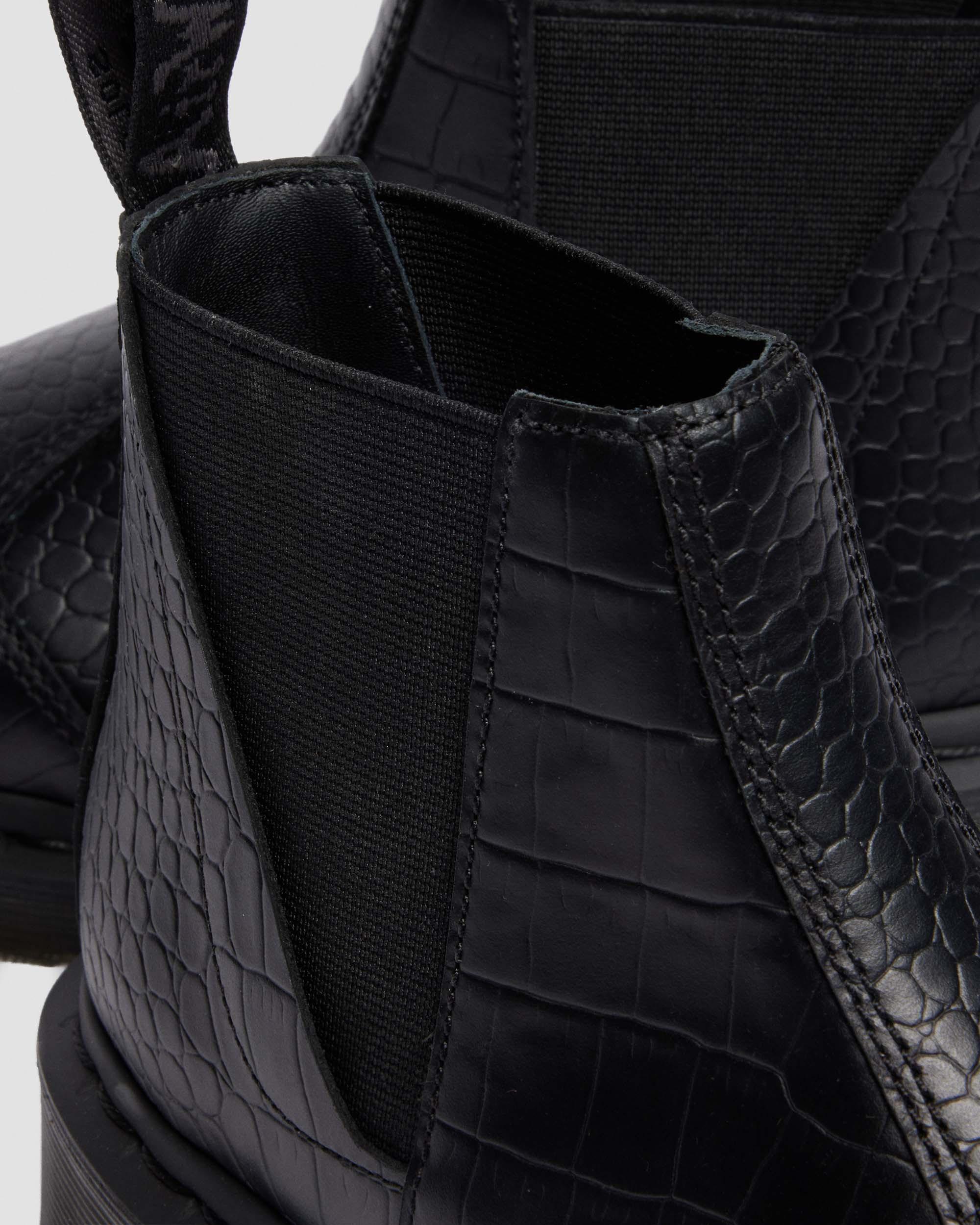 Bianca II Tapered Croc Emboss Leder Lo Stiefel in Schwarz