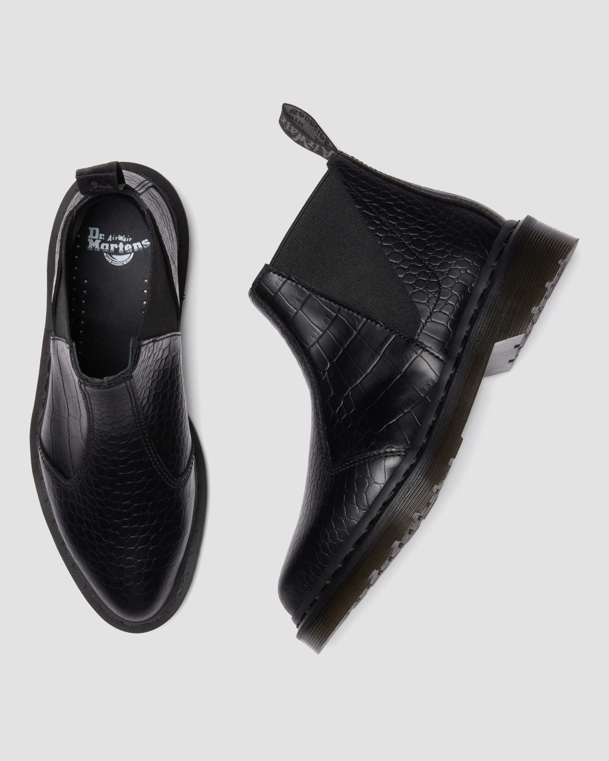 Bianca II Tapered Croc Emboss Leder Lo Stiefel in Schwarz