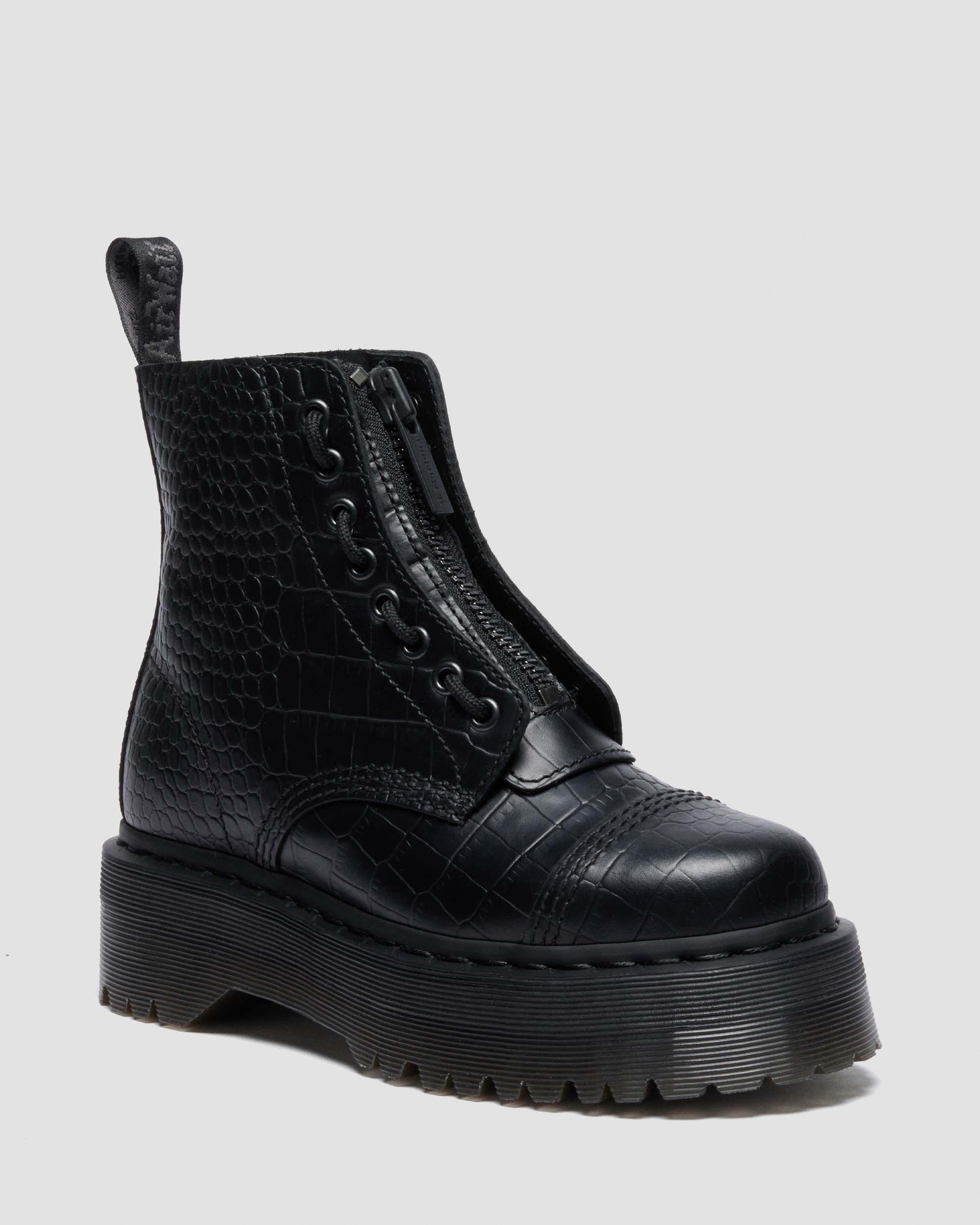 Sinclair Croc Emboss Leather Platform Boots in Black | Dr. Martens™