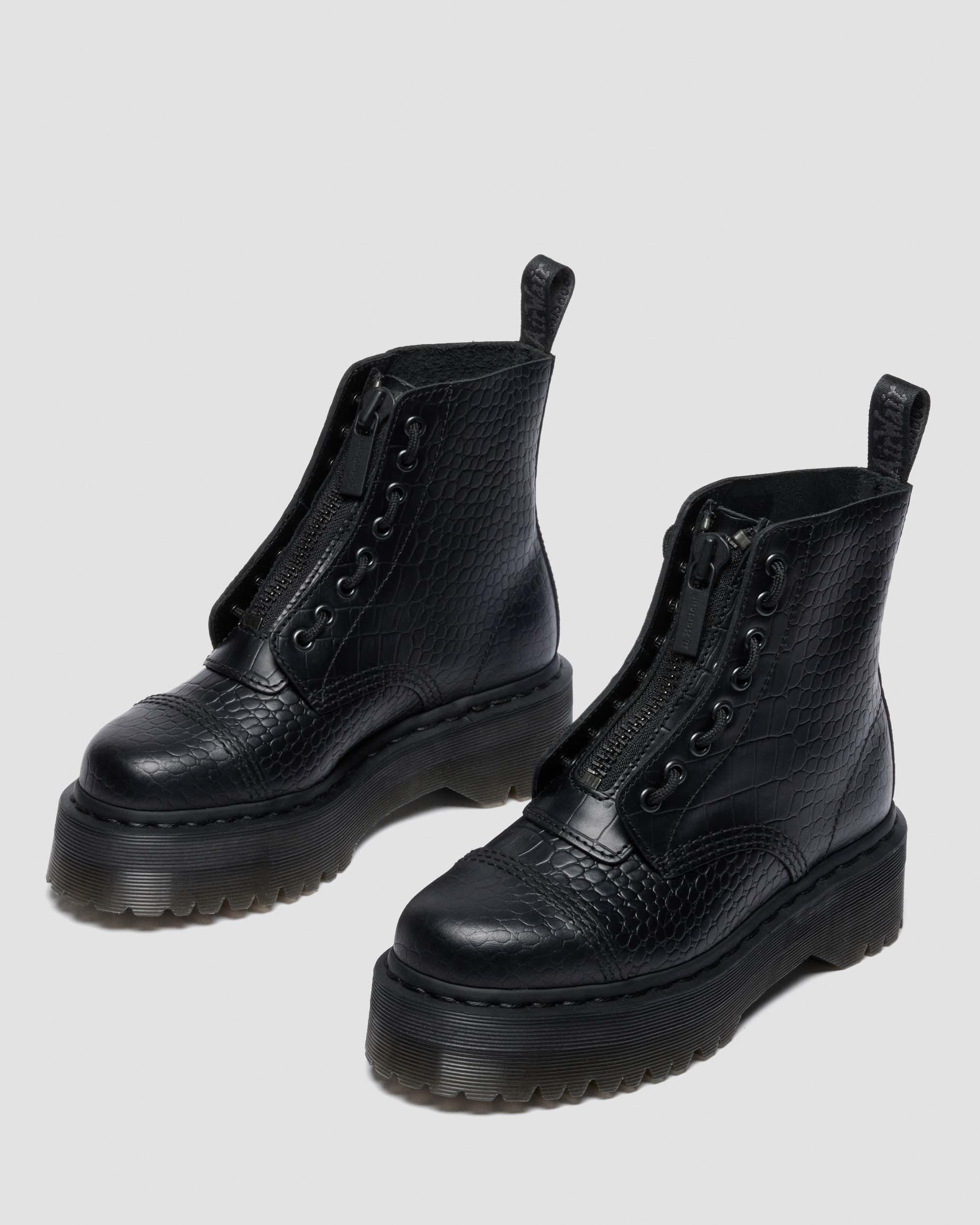 Sinclair Croc Emboss Leather Platform Boots in Black | Dr. Martens™