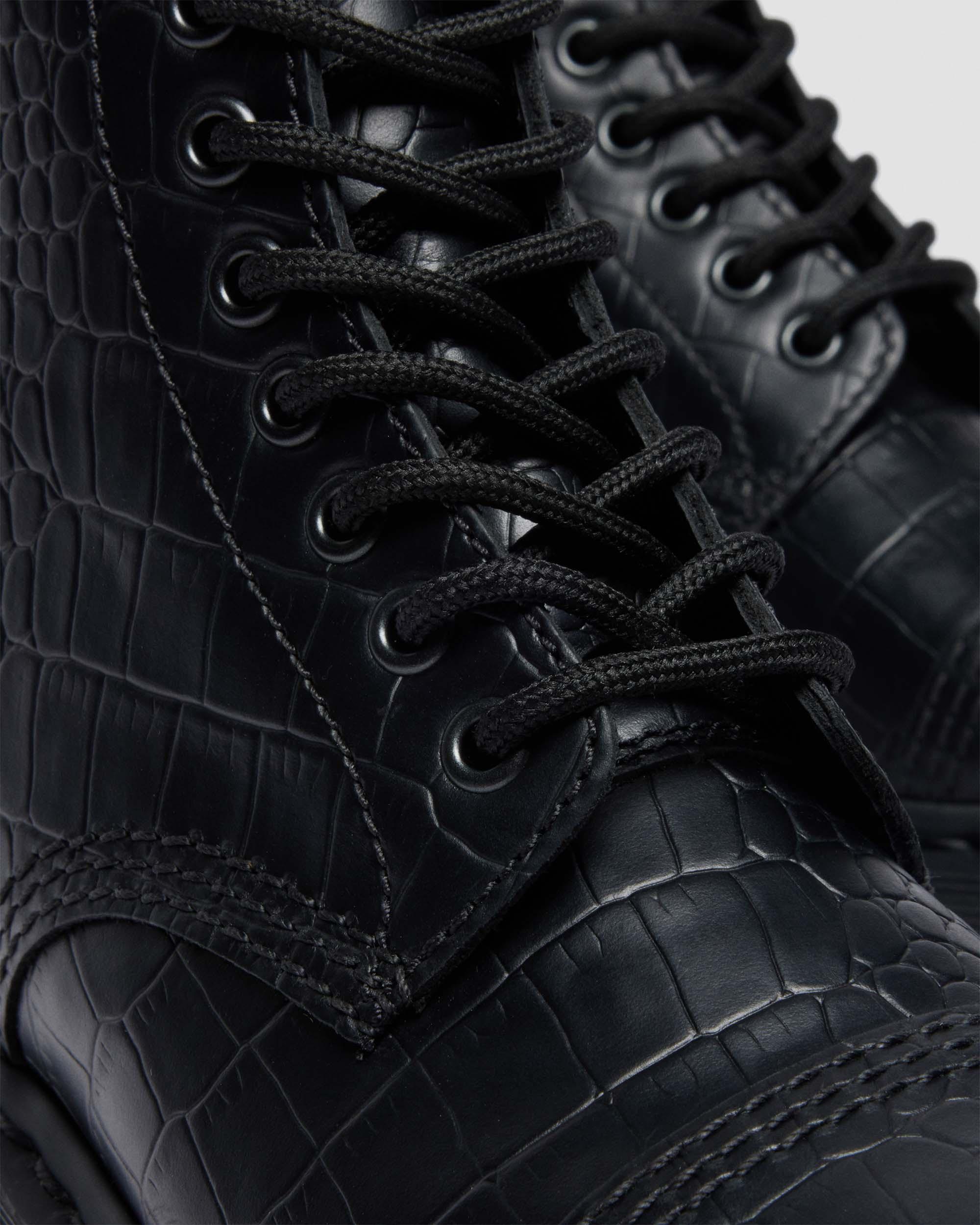 Sinclair Croc Emboss Leather Platform Boots in Black