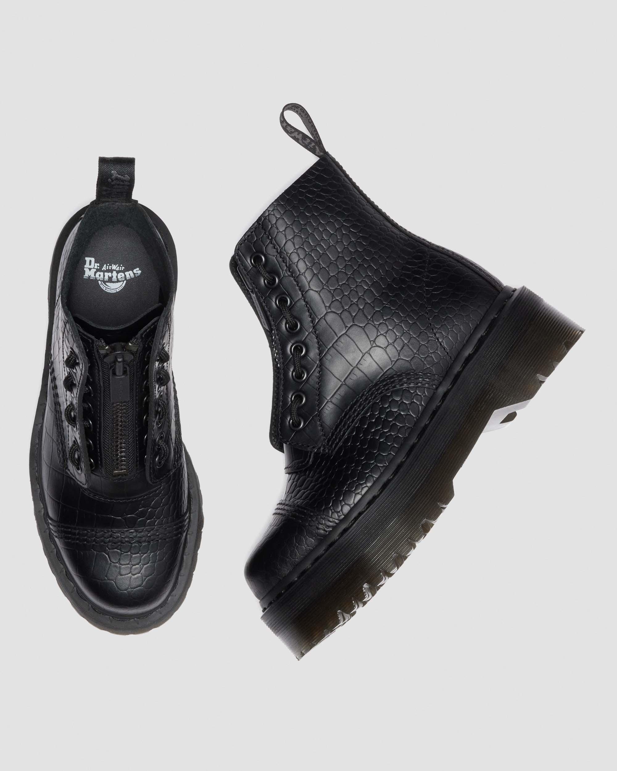 Sinclair Croc Emboss Leather Platform Boots