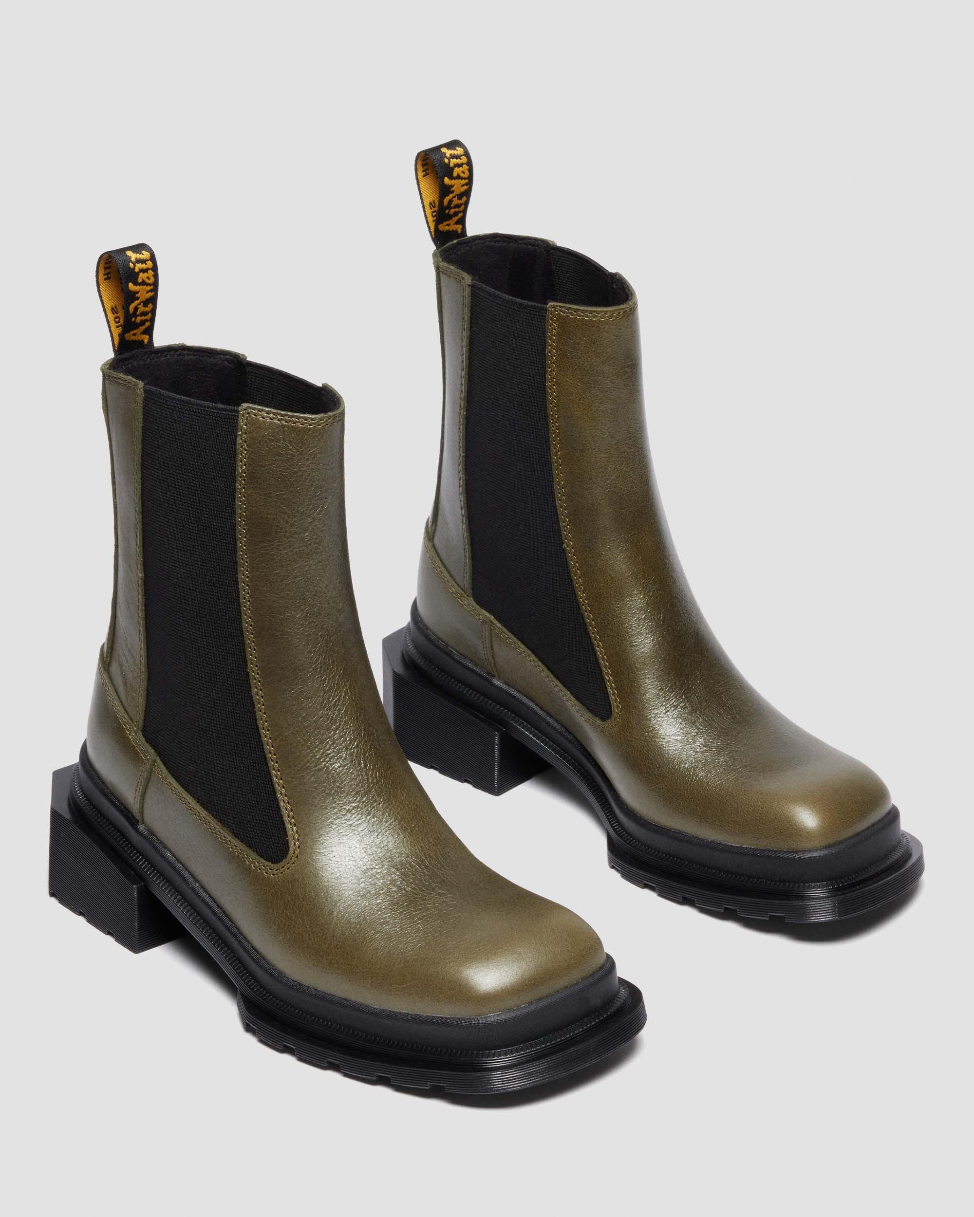 Dr. Martens Maybole Chelsea Square Toe Leather Boots In Green