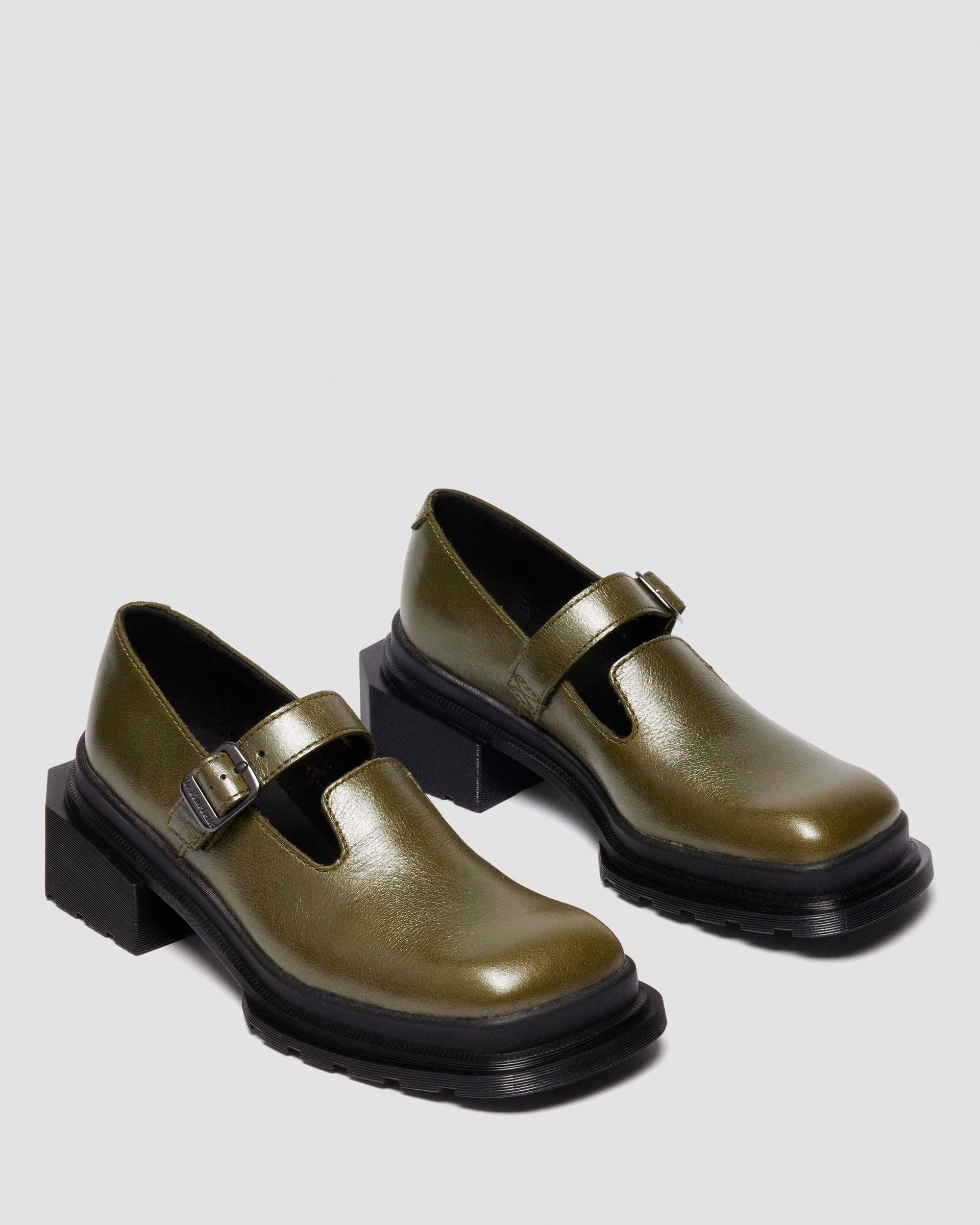 Dr. Martens Maybole Mary Jane Square Toe Leather Shoes In Green