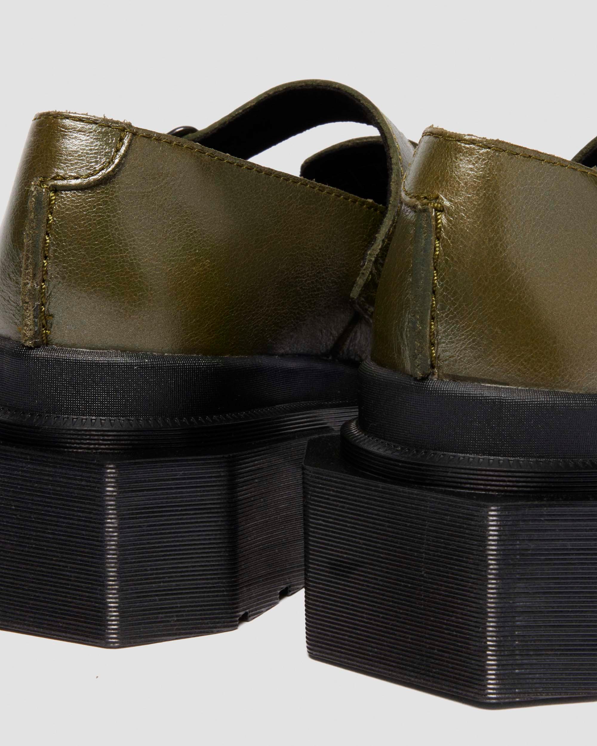Dr. Martens Maybole Mary Jane Square Toe Leather Shoes In Green