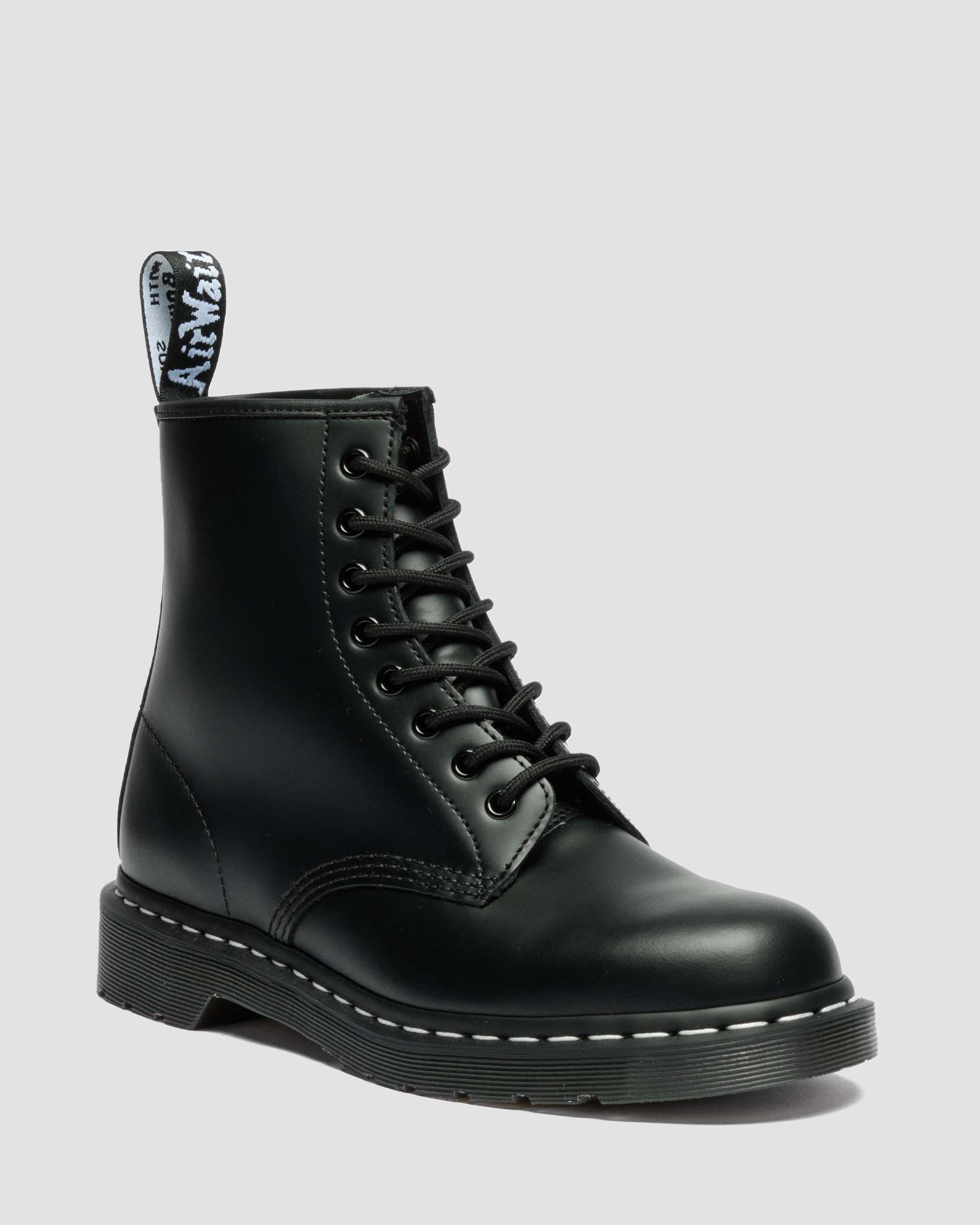 1460 White Stitch Smooth Leather Lace Up Boots in BLACK | Dr. Martens™