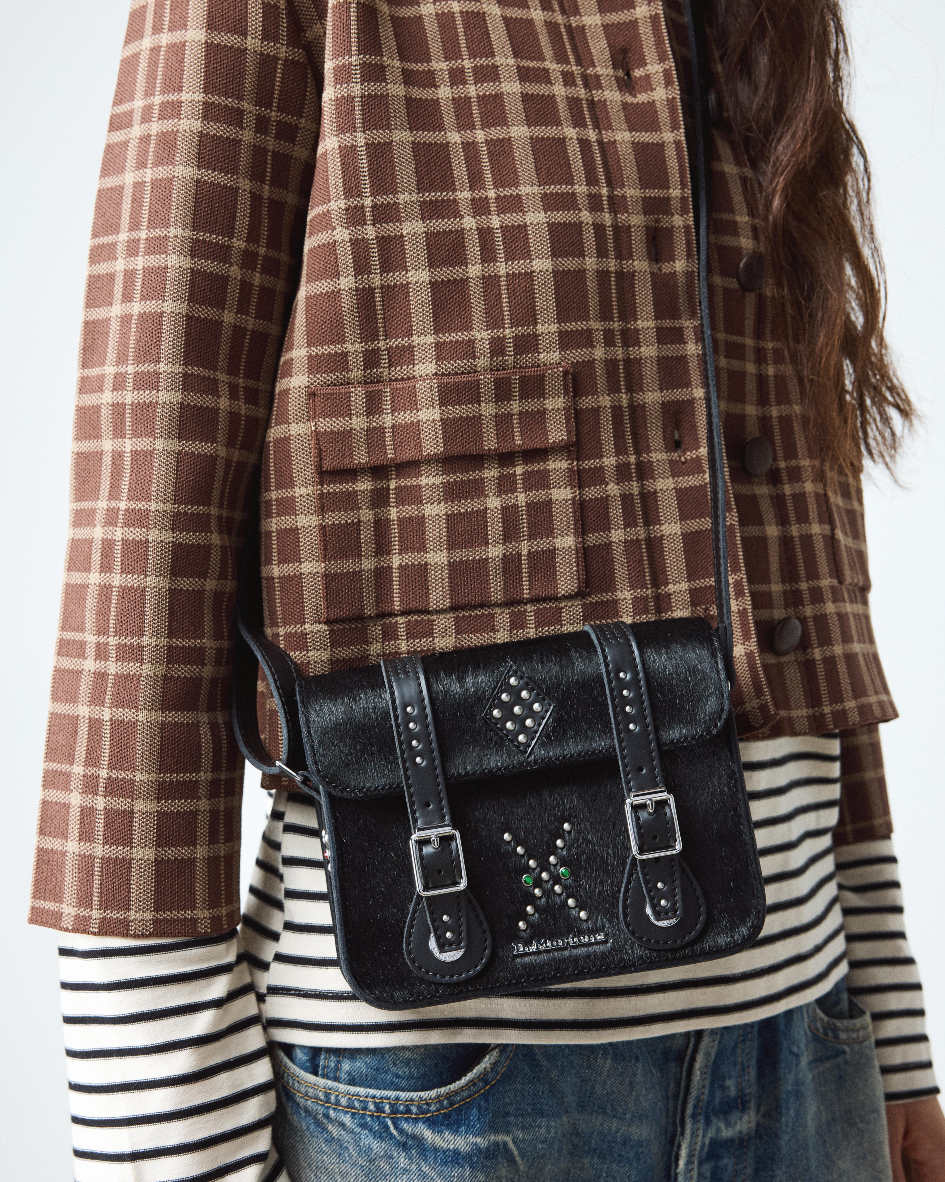 Satchelväska i Hair On- och Kiev-läder – 18 cm in Svart