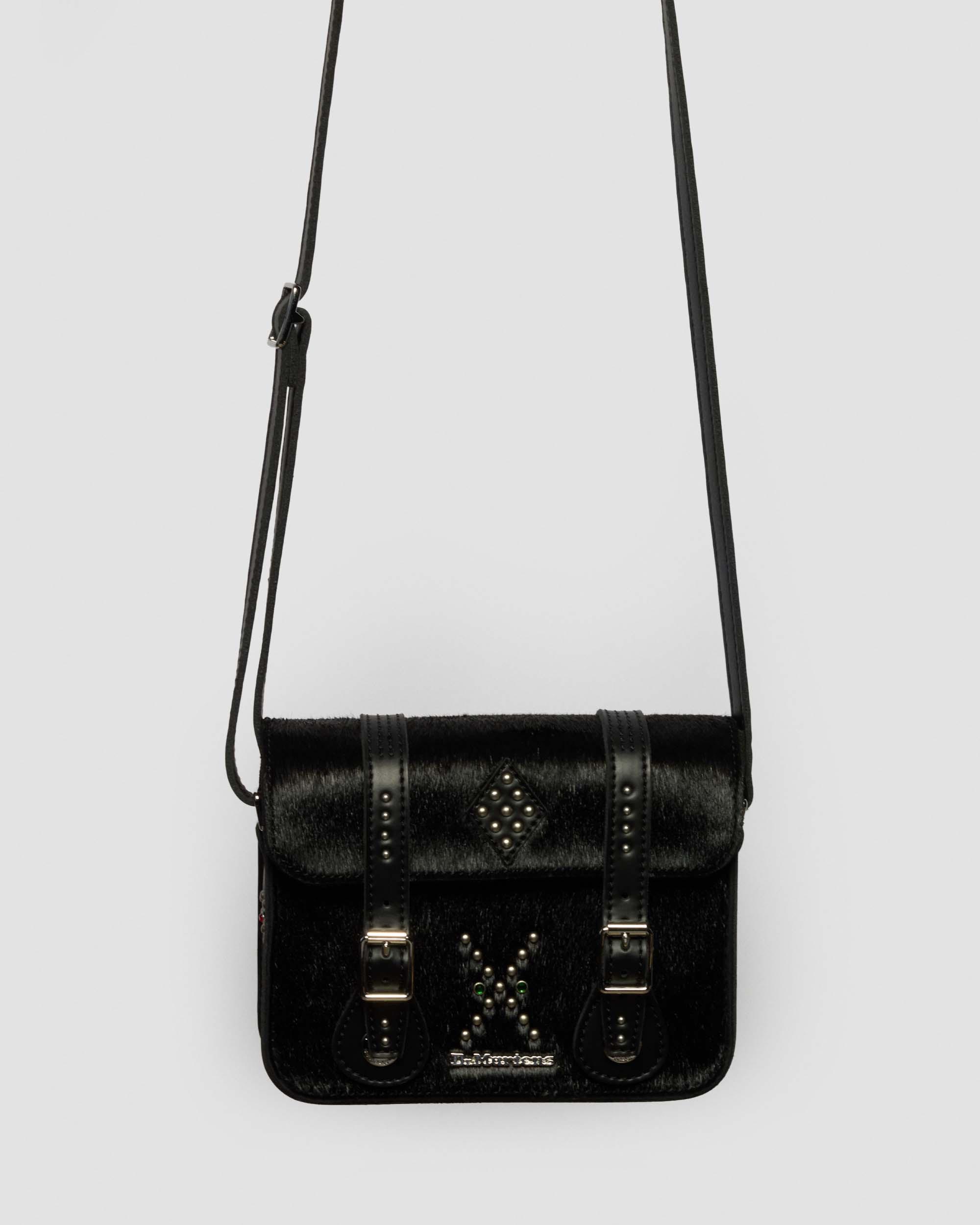 Satchelväska i Hair On- och Kiev-läder – 18 cm in Svart