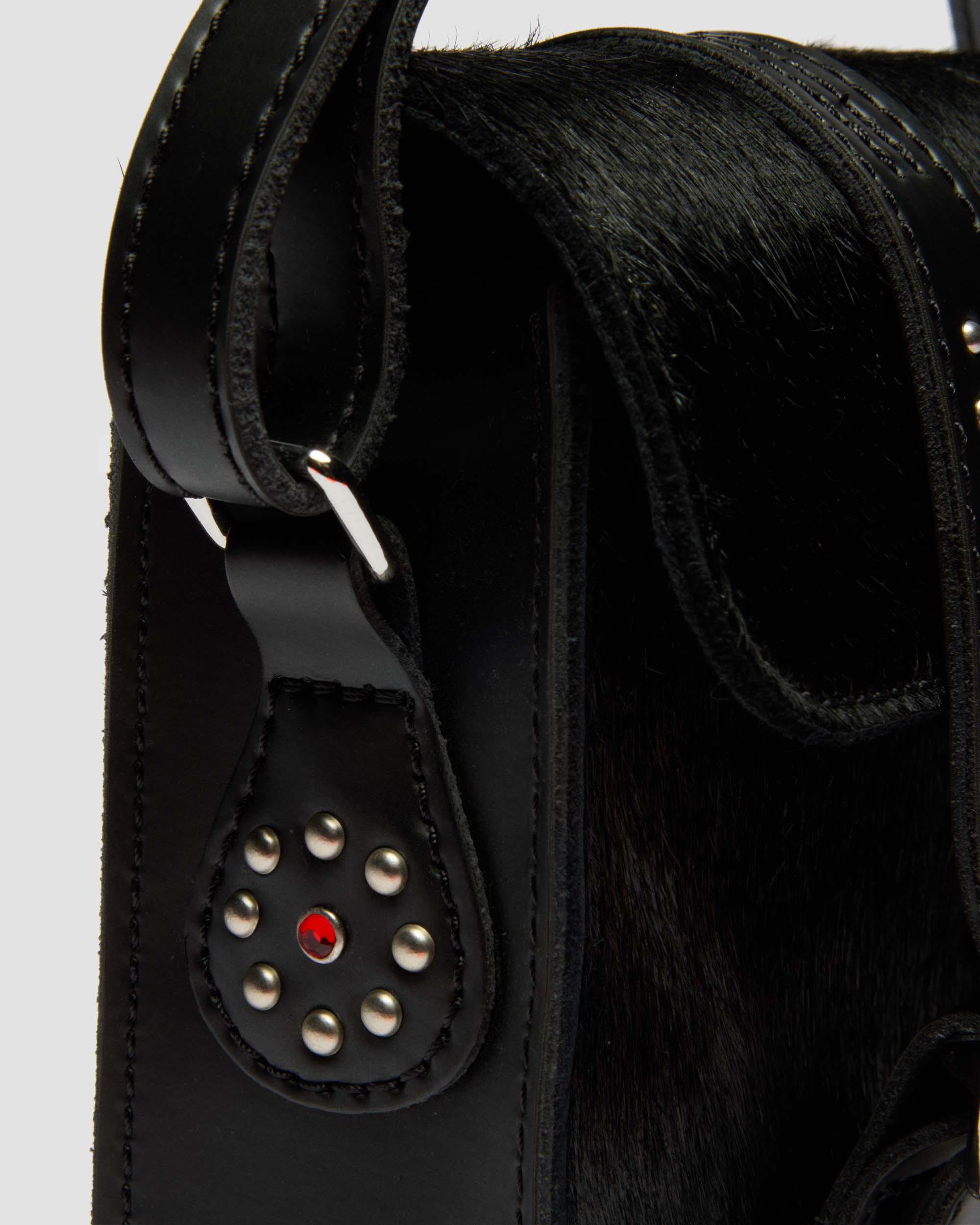 Satchelväska i Hair On- och Kiev-läder – 18 cm in Svart