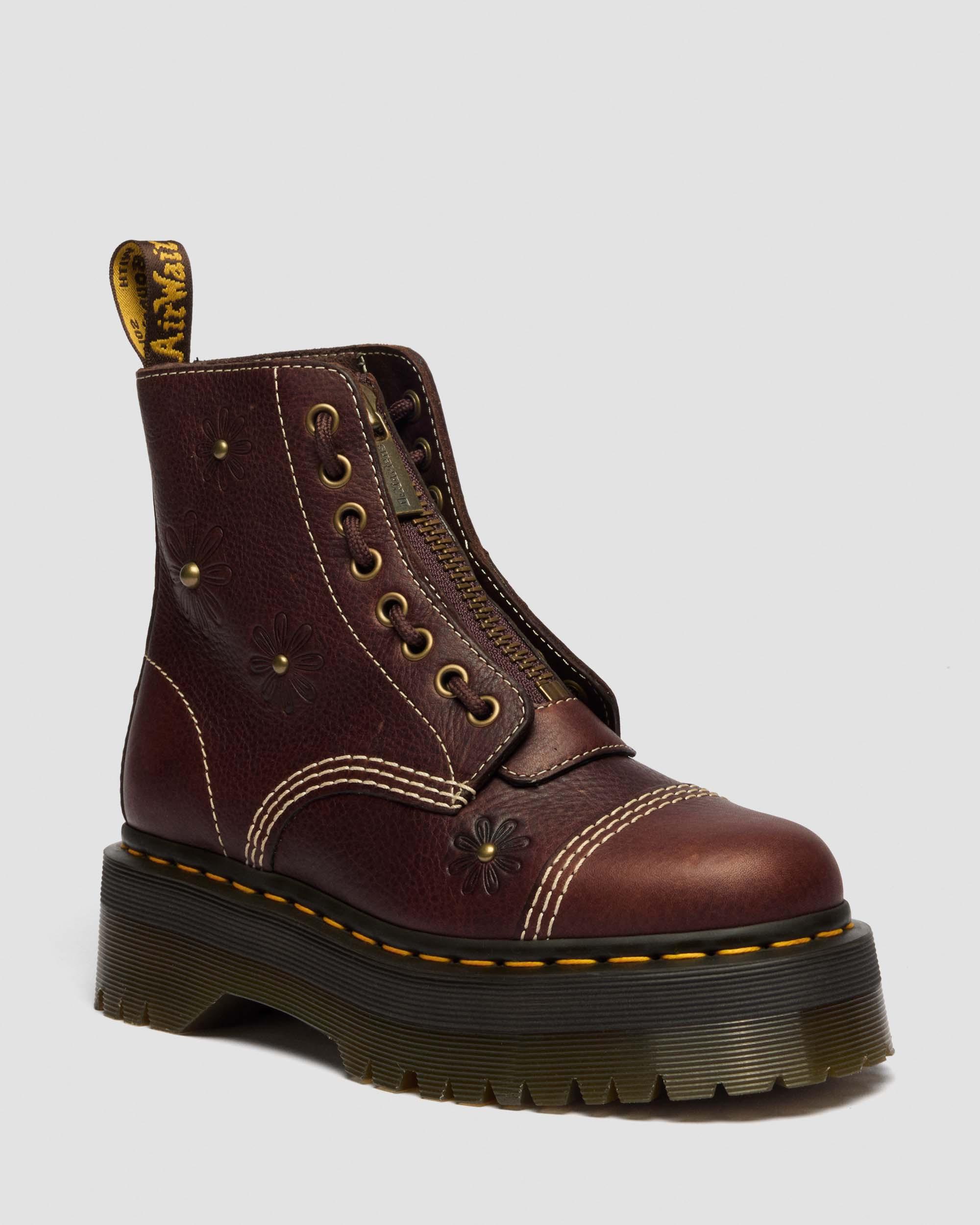 Boots plateformes Sinclair Flower en cuir Grizzly in Marron Foncé