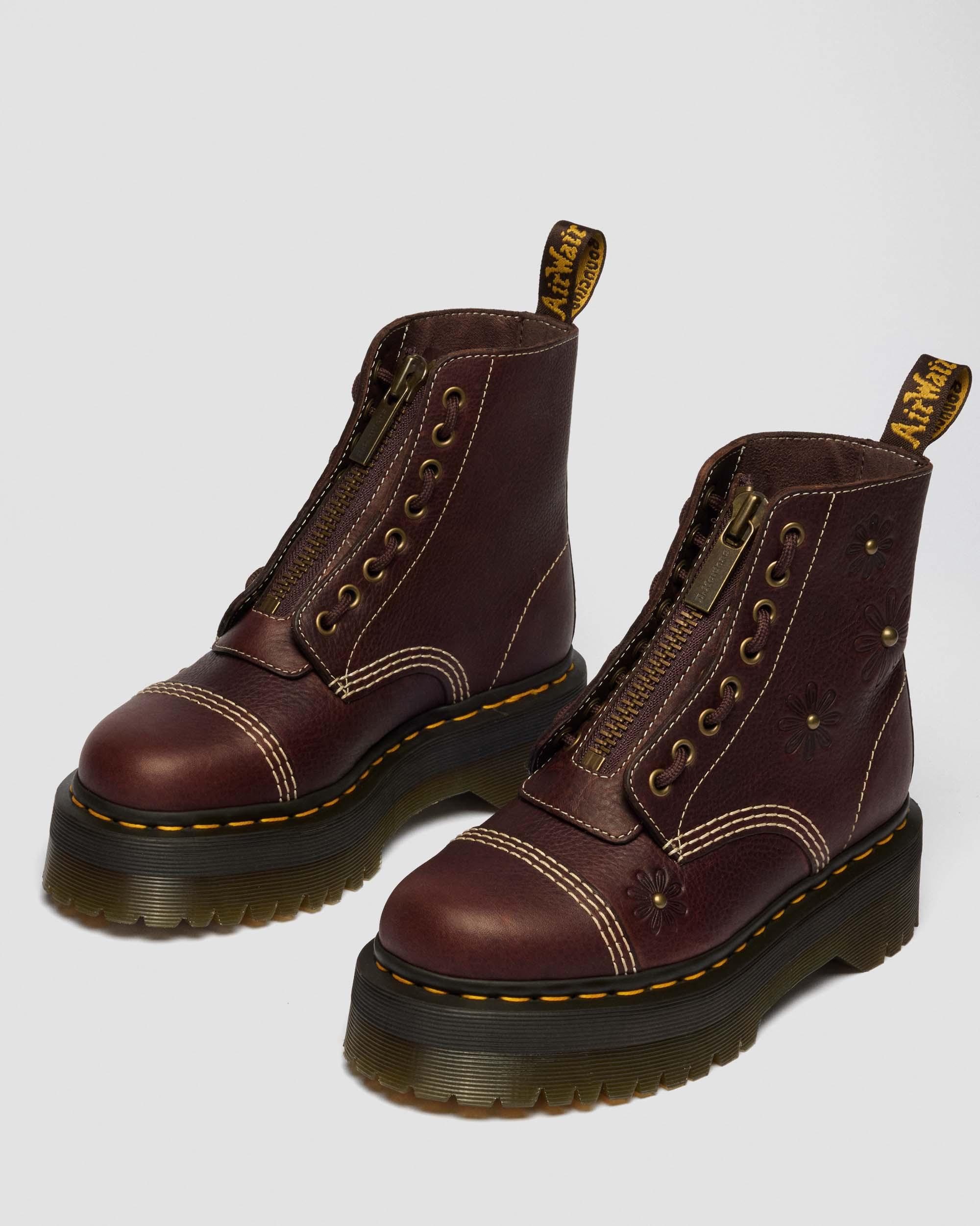 Sinclair Flower Grizzly Leather Platform Boots in Dark Brown | Dr