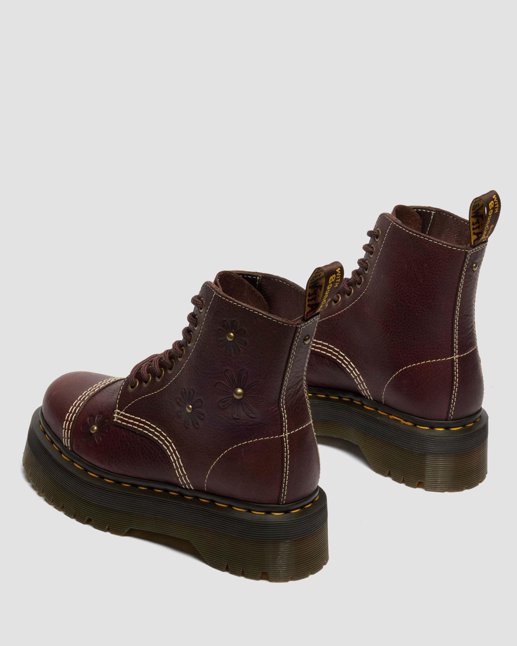 Sinclair Flower Grizzly Leather Platform Boots in Dark Brown