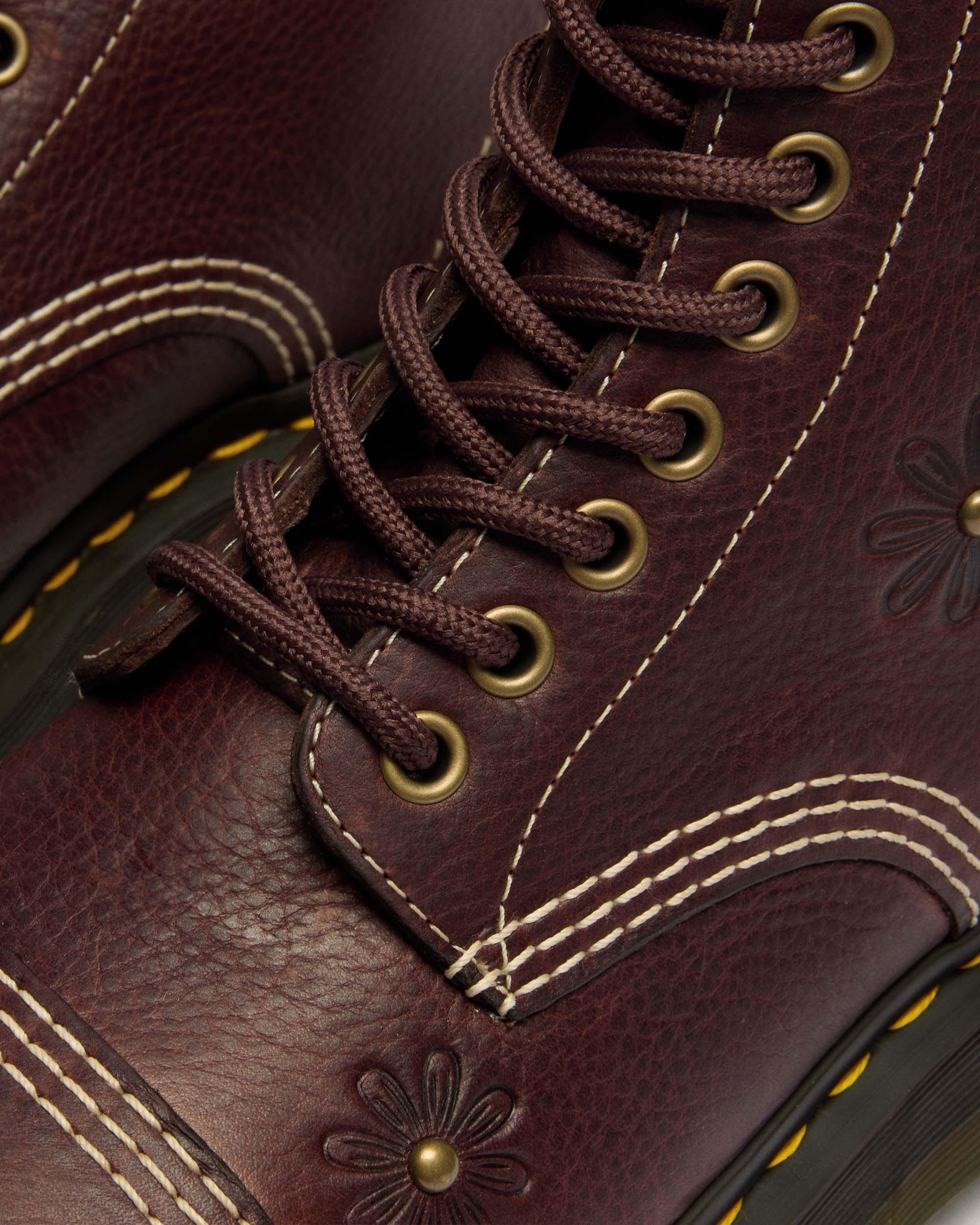 Sinclair Flower Grizzly Leather Platform Boots in Dark Brown