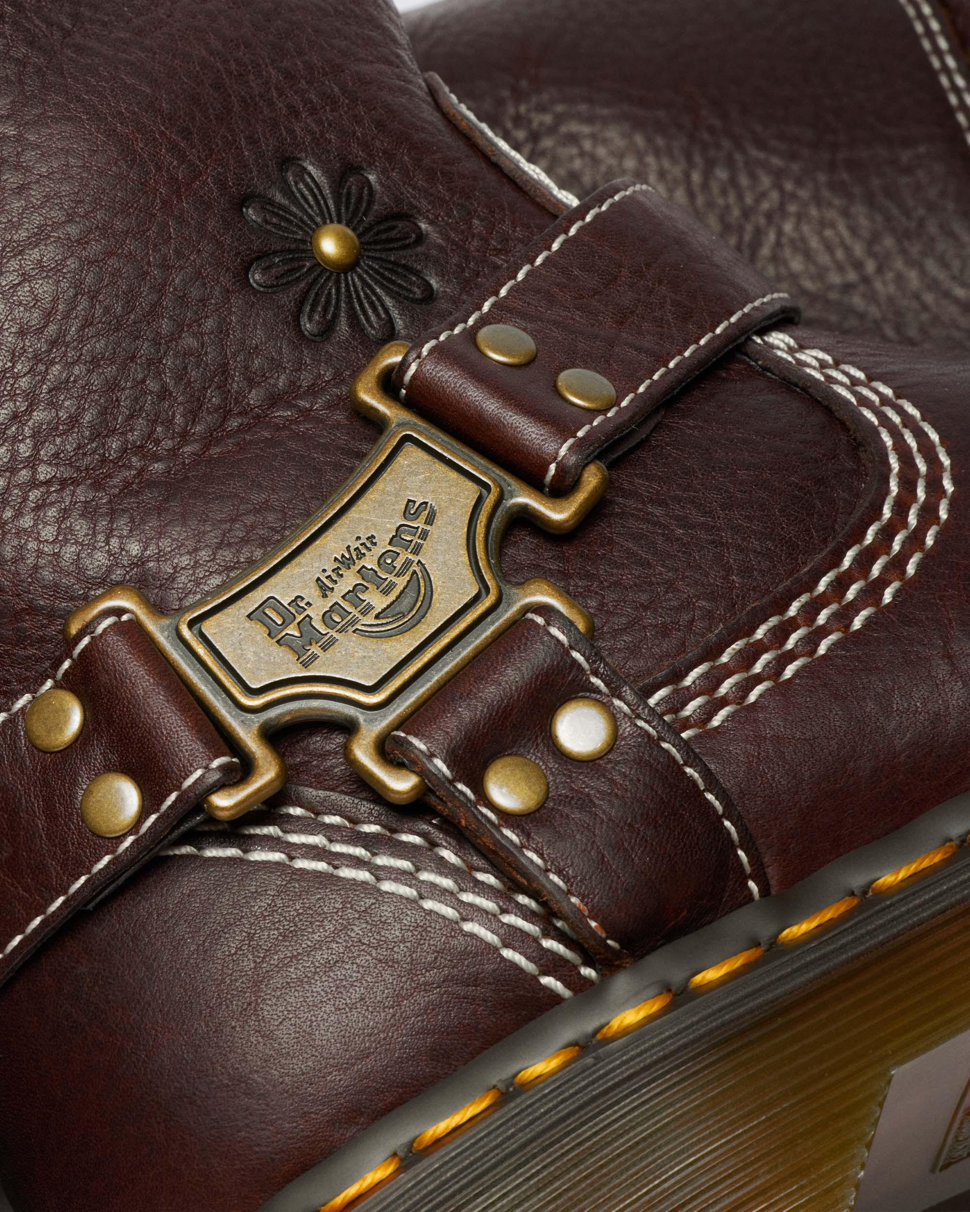 Anistone Hi Flower Leather Biker Boots in Dark Brown