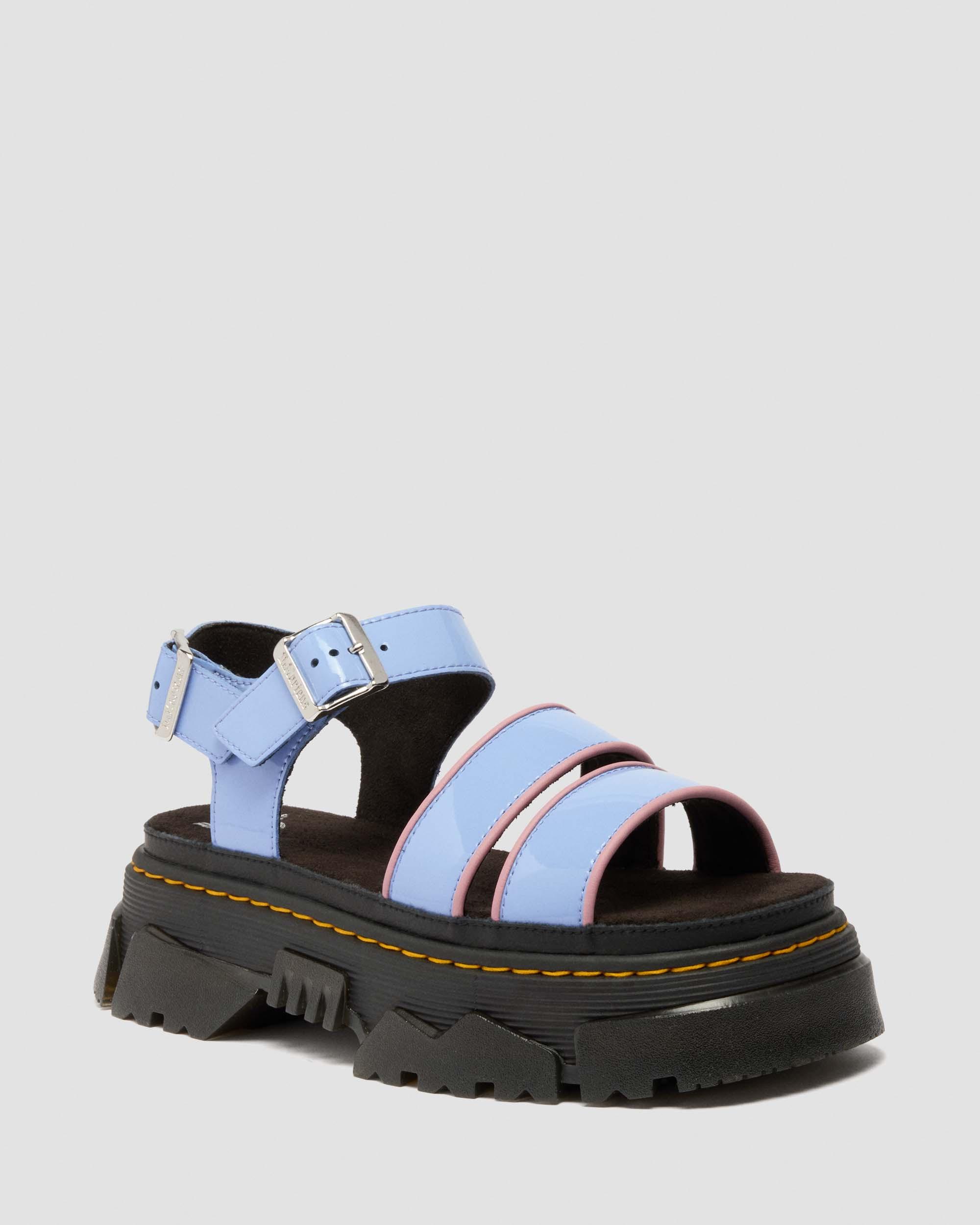 Mattison Two Strap Soft Patent Leather Sandals in CORNFLOWER BLUE