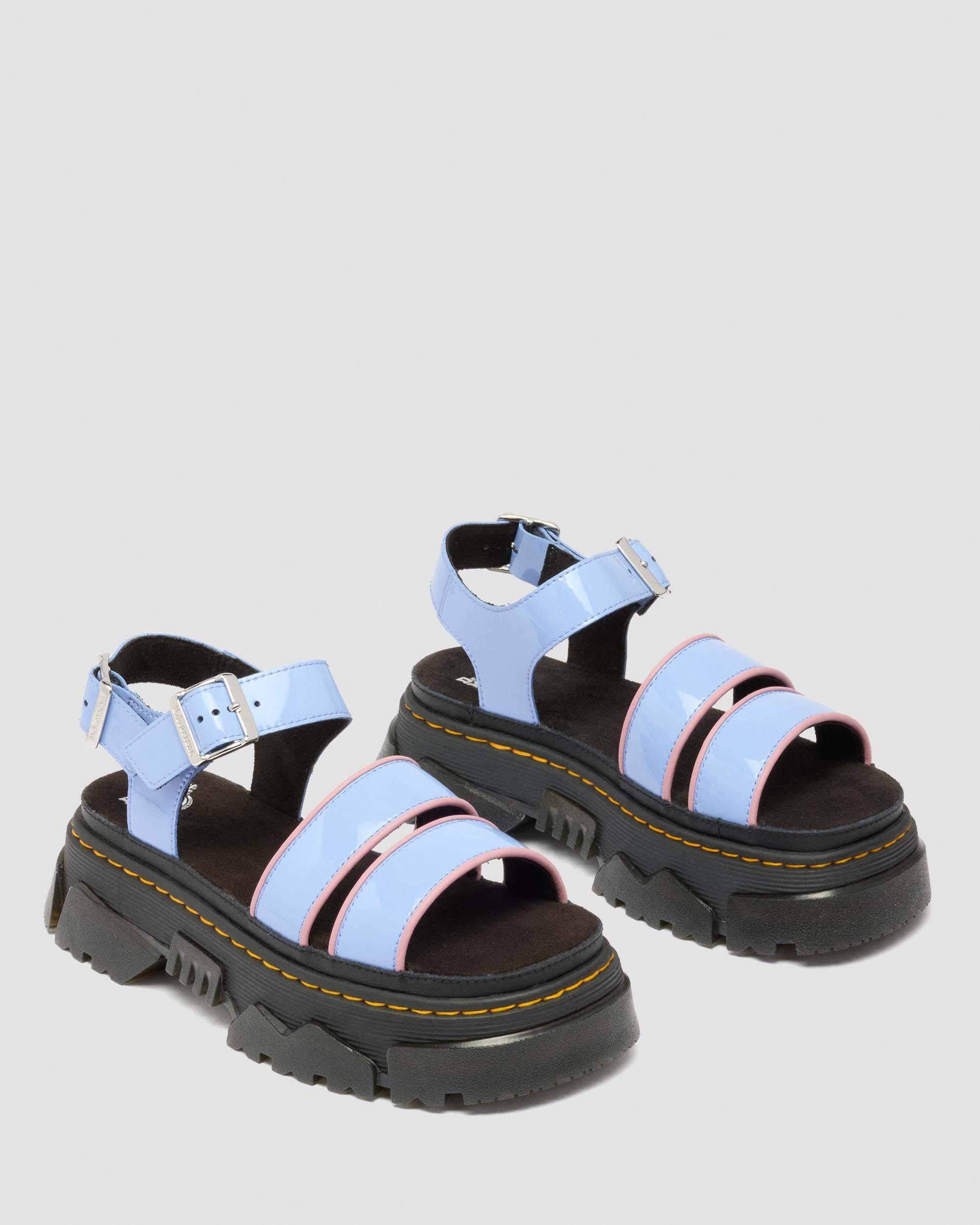 Mattison Two Strap Soft Patent Leather Sandals in CORNFLOWER BLUE