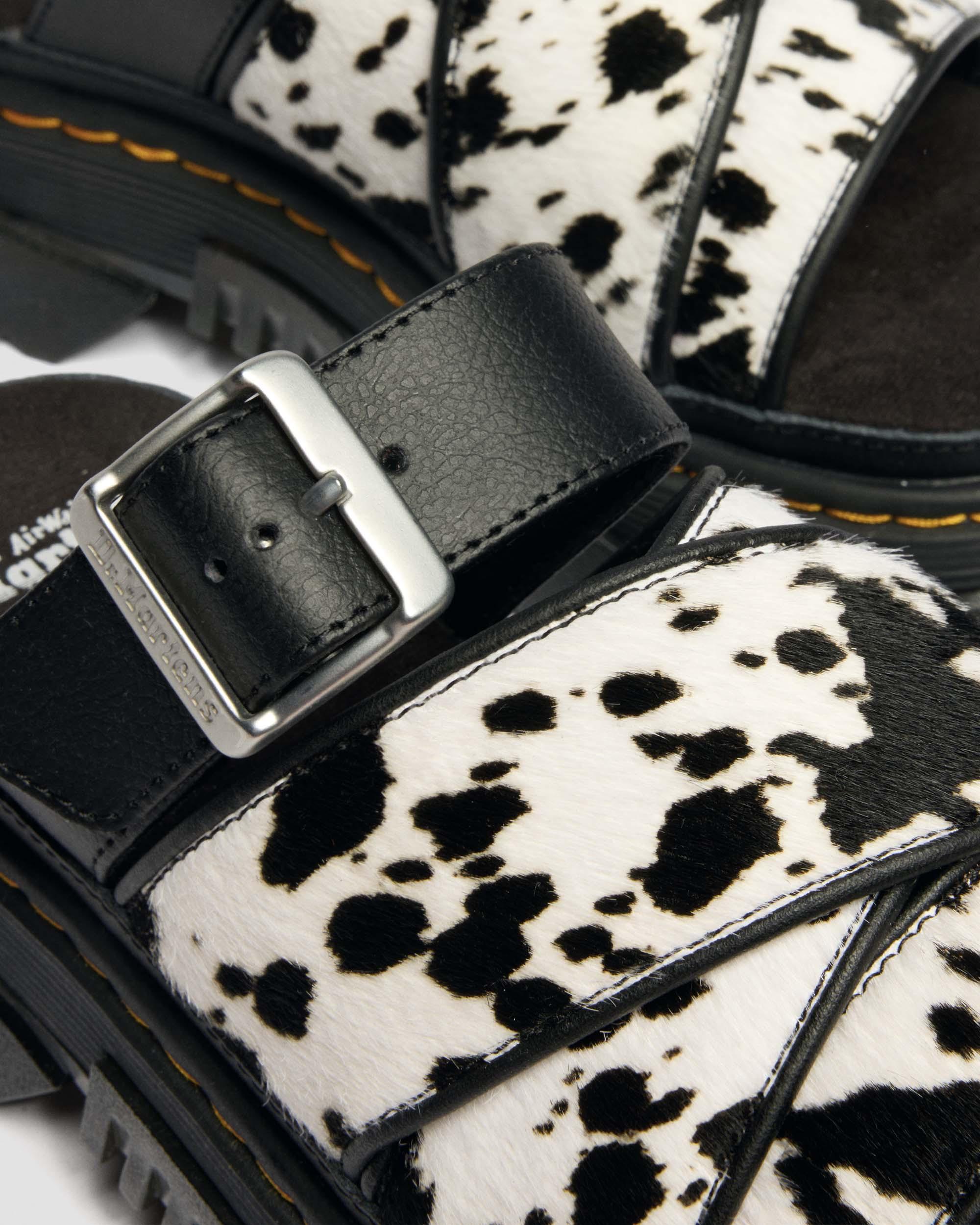 Mattison Slide Dalmatian Hair On Leather Sandals in Cream | Dr