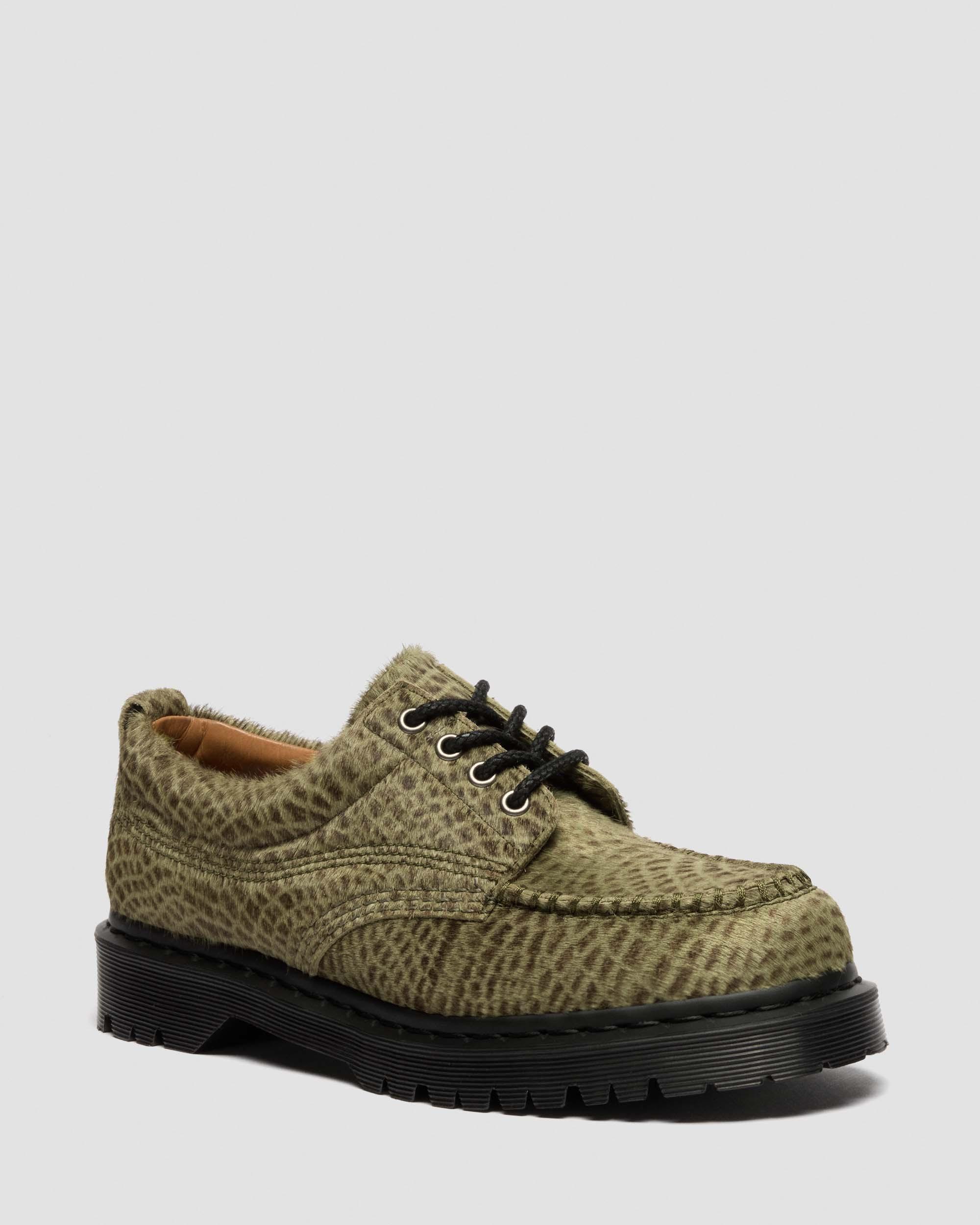 Lowell Hair On Leather Moc Toe Shoes in Olive Green | Dr. Martens