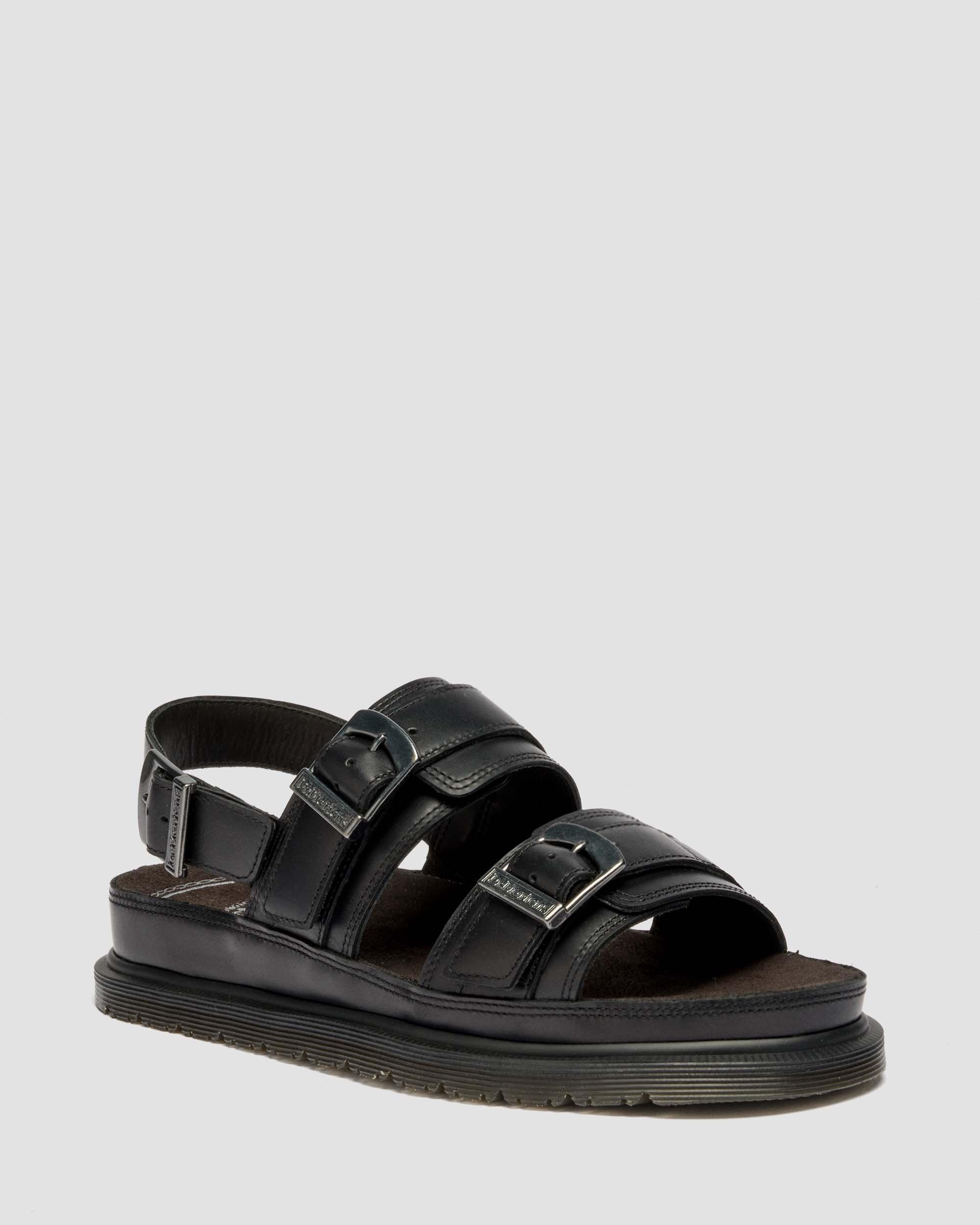 San Two Strap Leather Sandals in Black