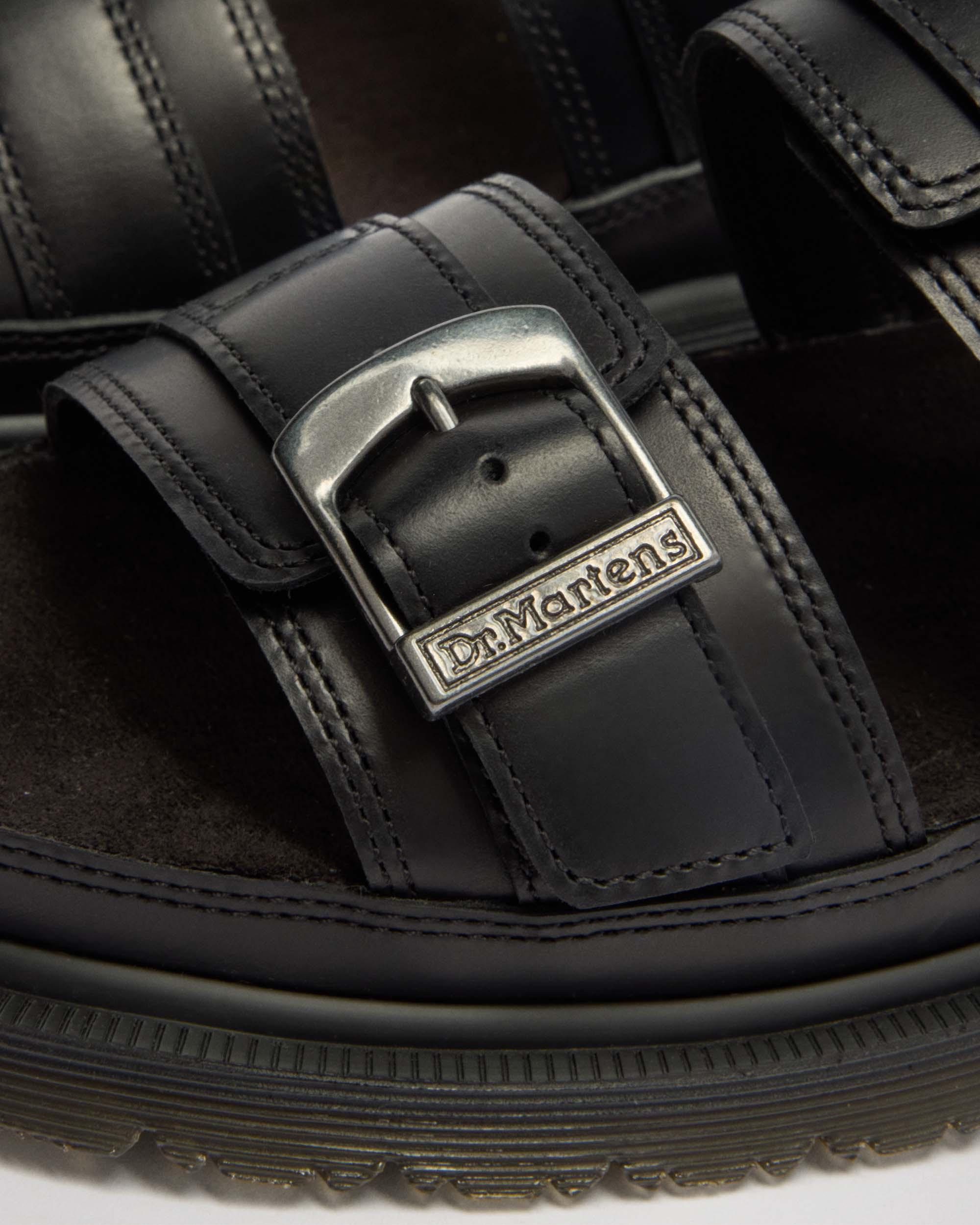 San Two Strap Leather Sandals in Black