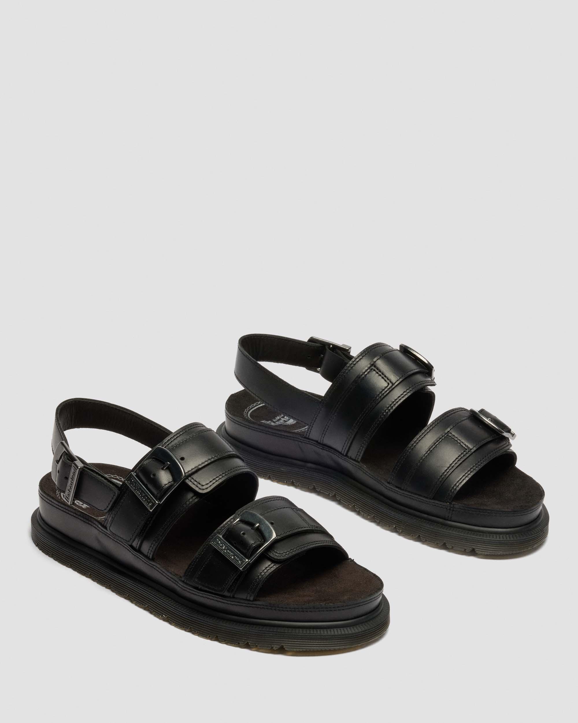 San Two Strap Leather Sandals in Black