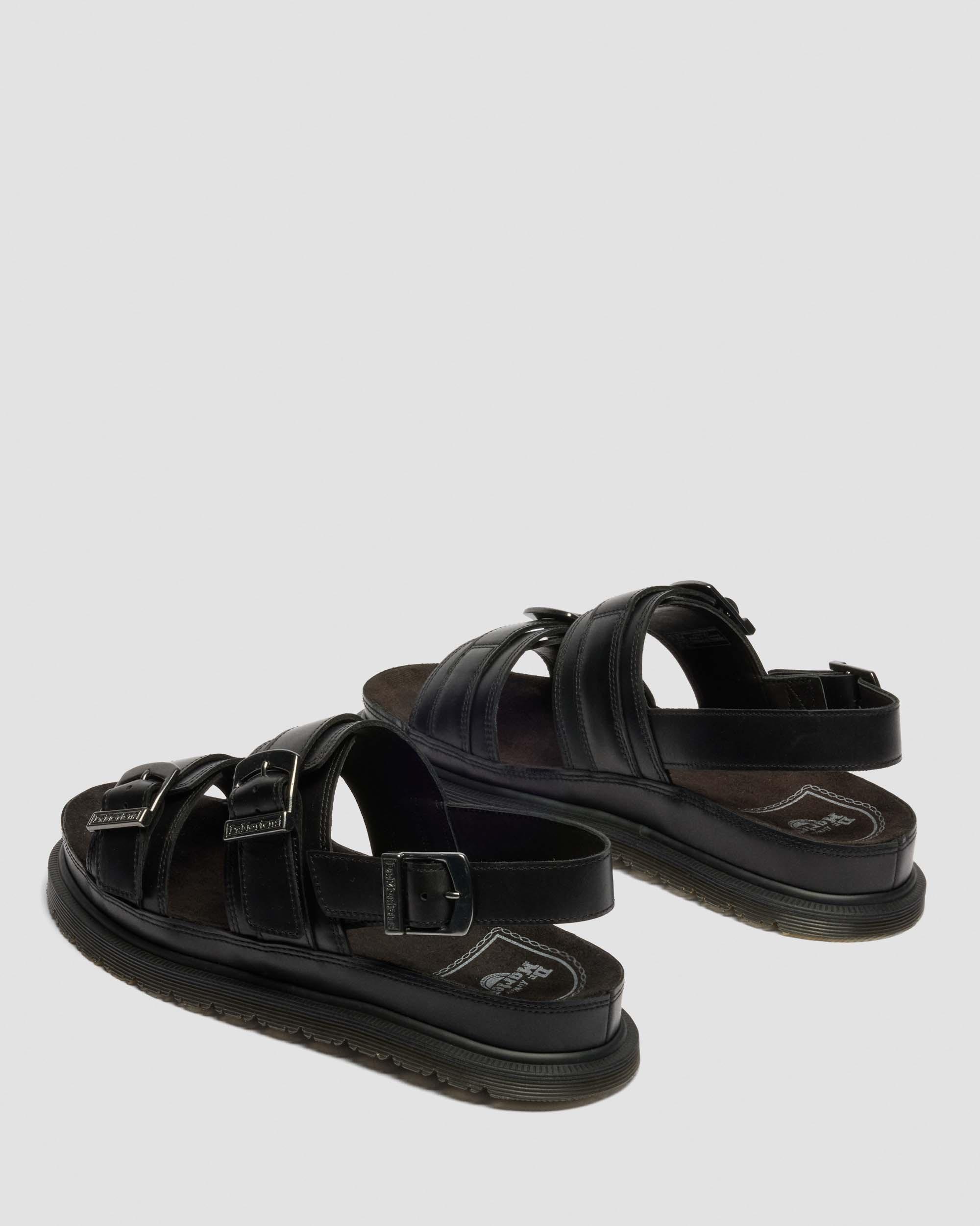 San Two Strap Leather Sandals in Black