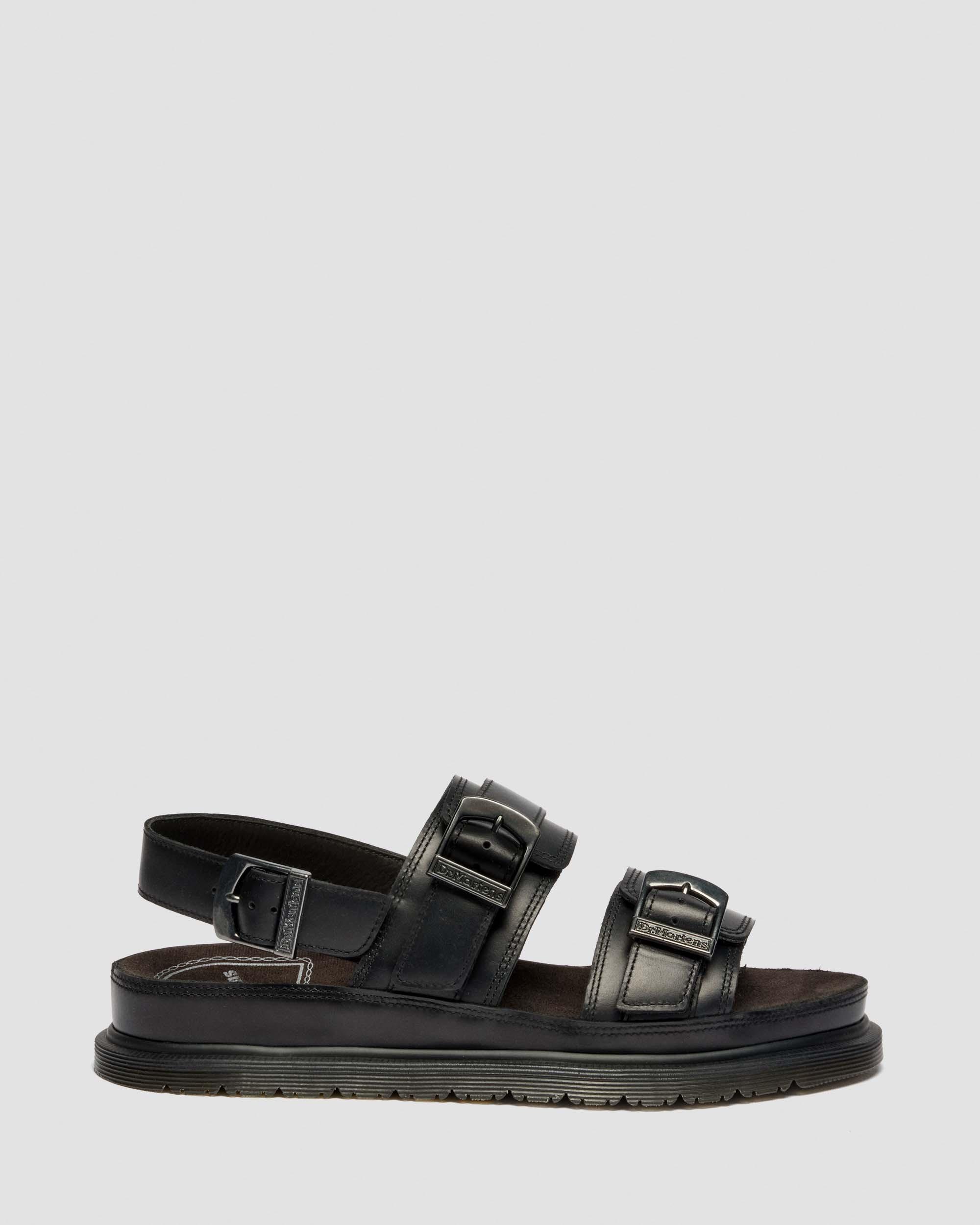San Two Strap Leather Sandals in Black