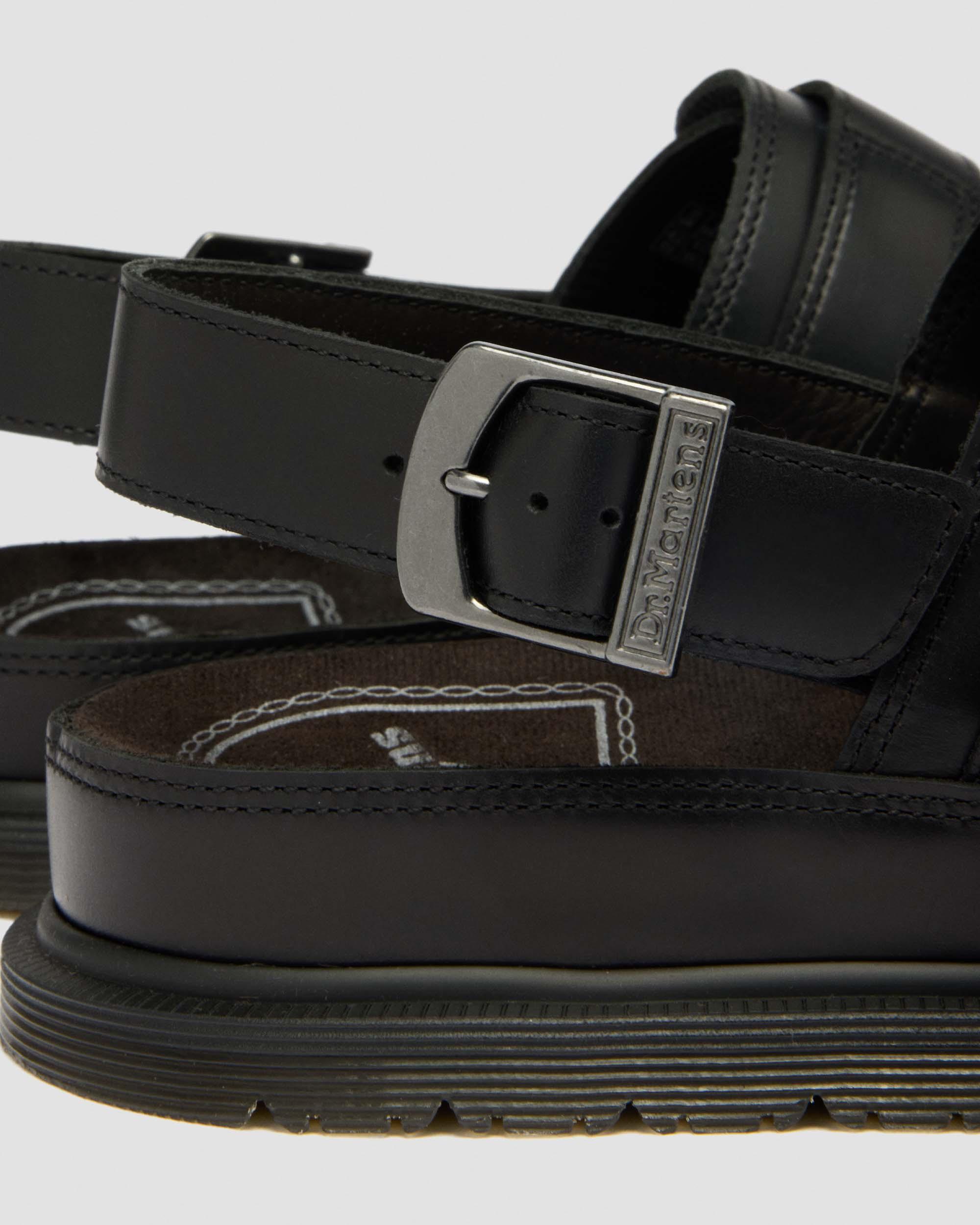 San Two Strap Leather Sandals in Black