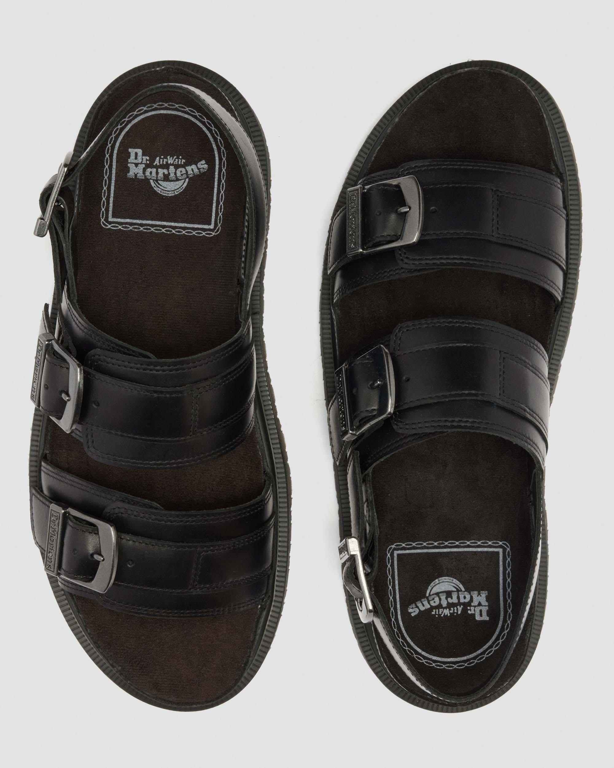 San Two Strap Leather Sandals in Black