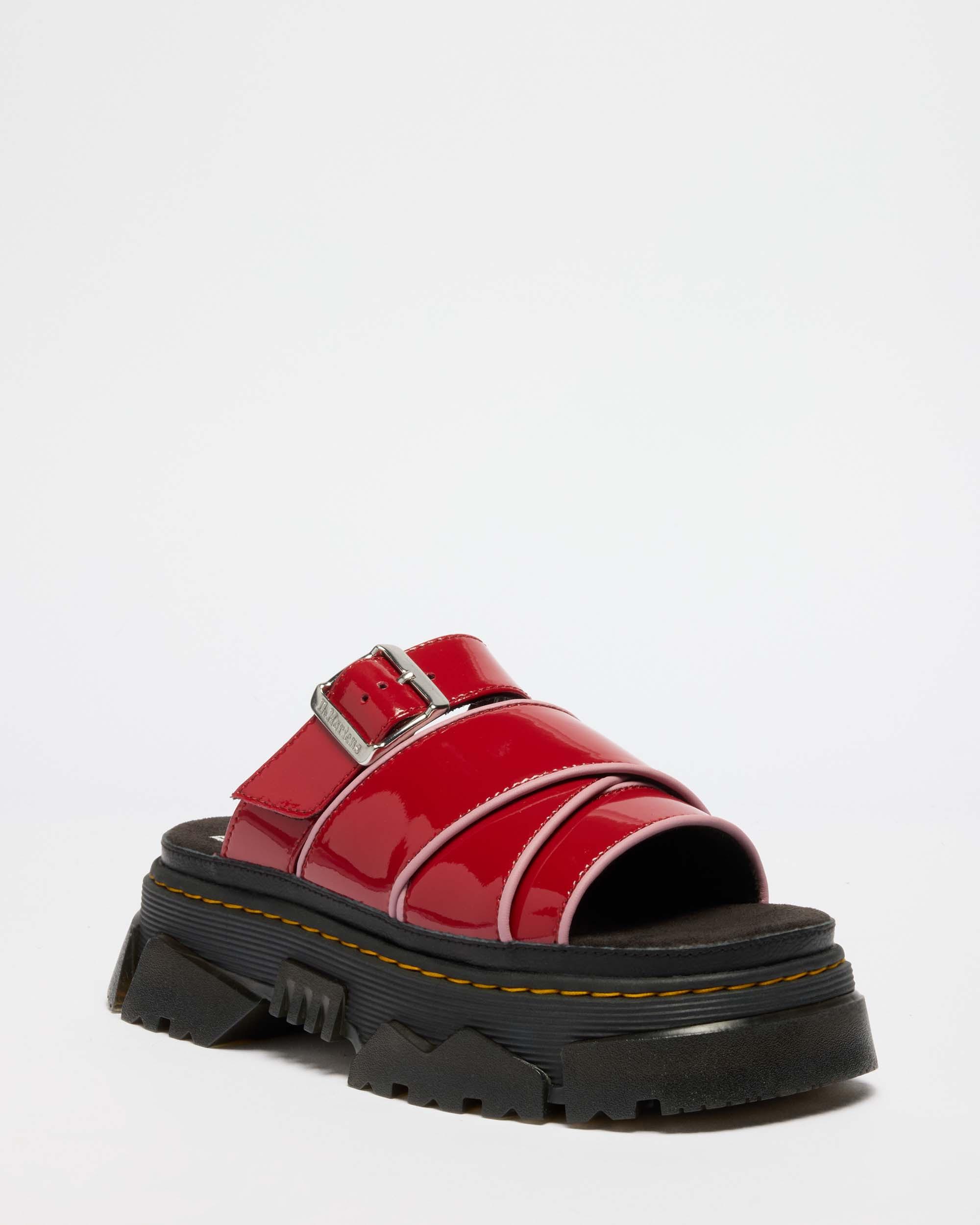 Dr. Martens Mattison Slide Zachte Lakleren Patent Sandalenen in Rood,