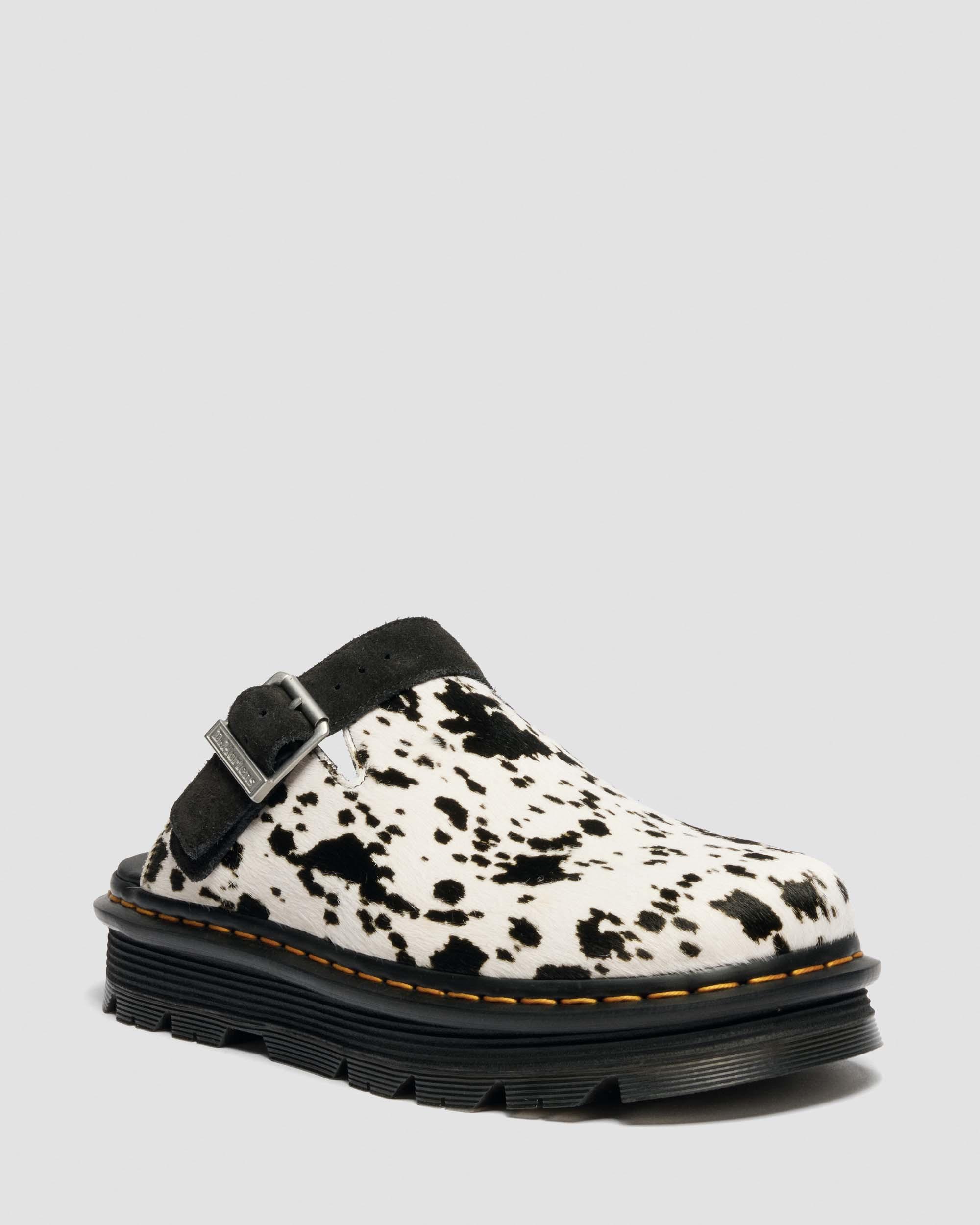 Zebzag Dalmatian Hair On Leather Platform Mules in Cream & Black