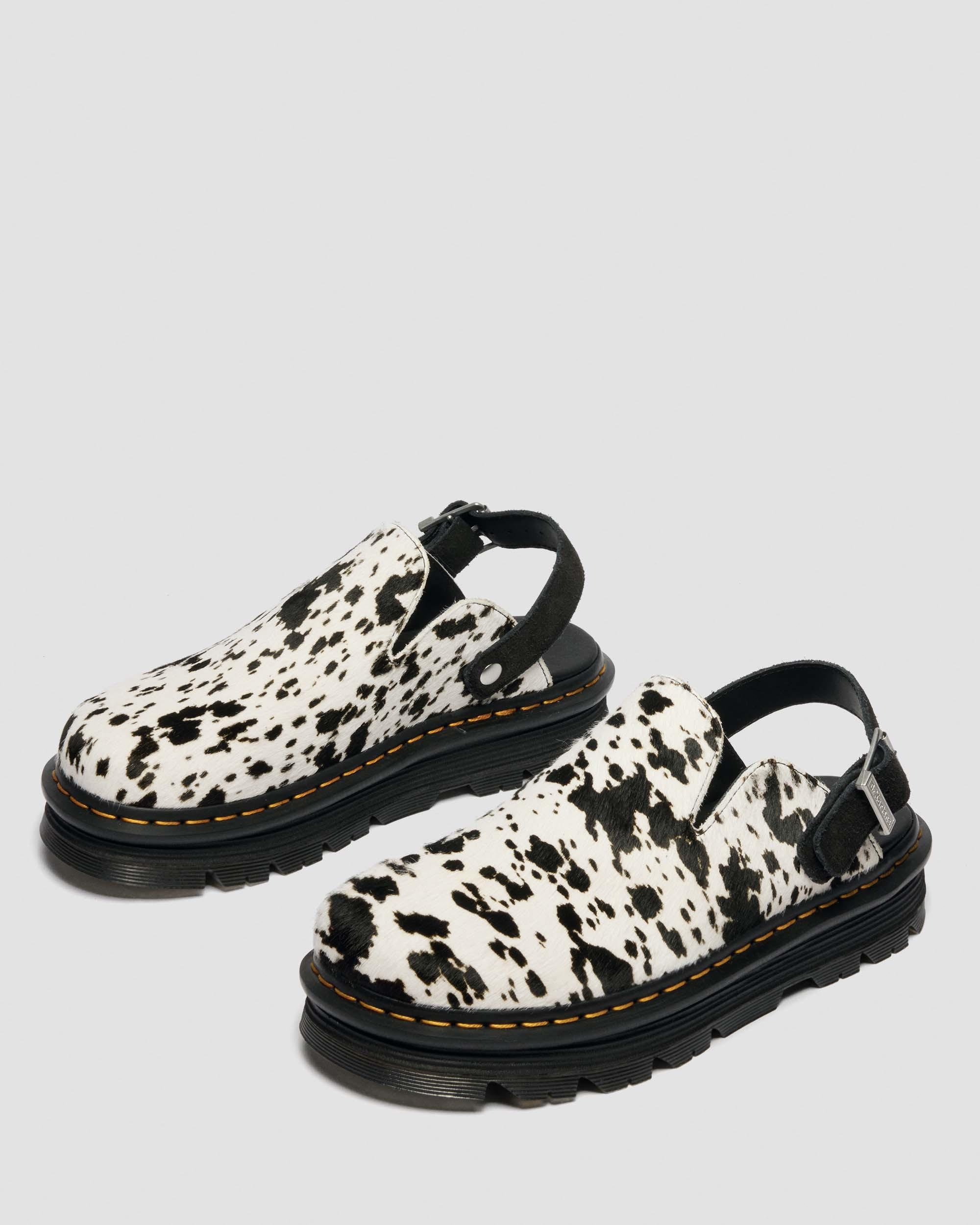 Zebzag Dalmatian Hair On Leather Platform Mules in Cream & Black