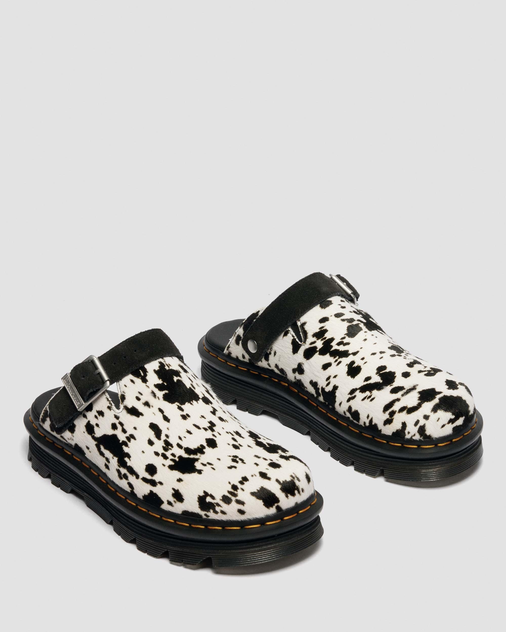 Zebzag Dalmatian Hair On Leather Platform Mules in Cream & Black