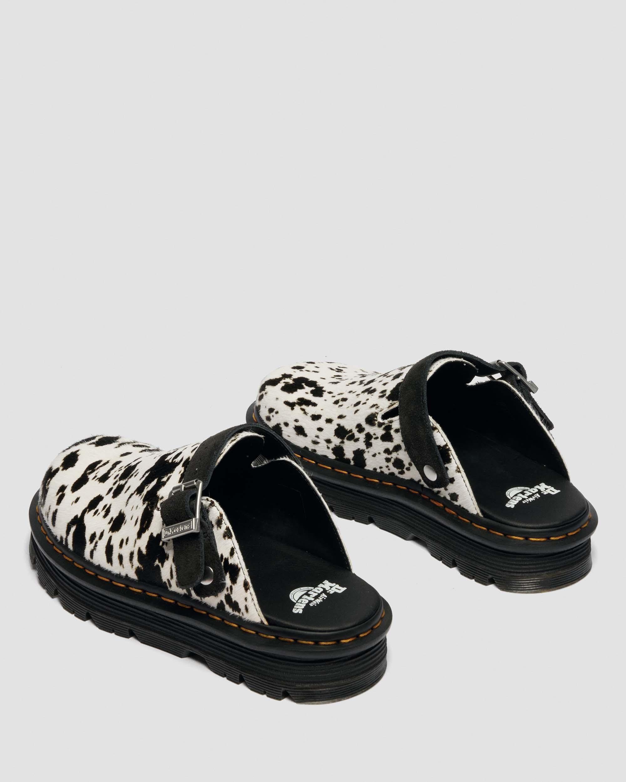 Zebzag Dalmatian Hair On Leather Platform Mules in Cream & Black